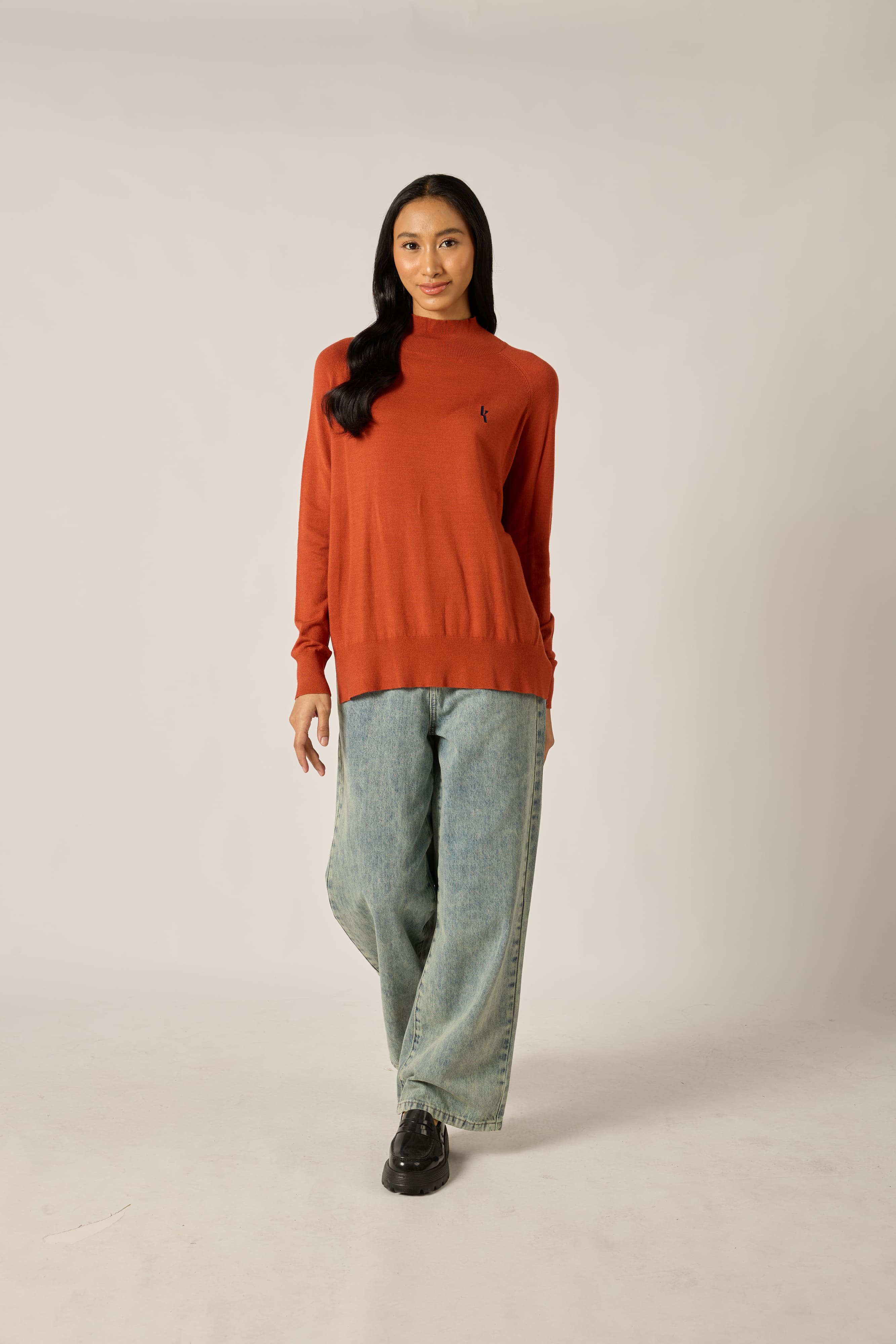 Brick Orange Wool Top - Women's