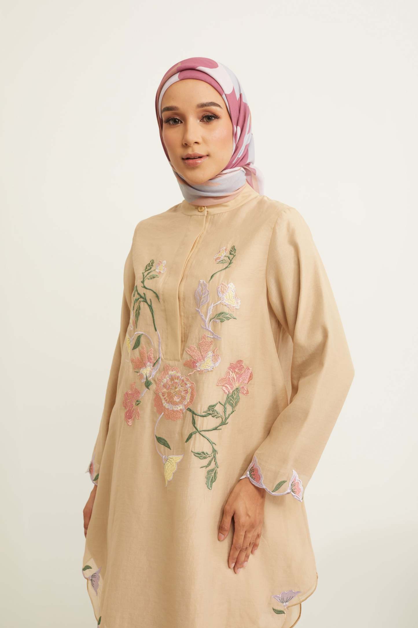 Aisha Beige Embroidered Kurung