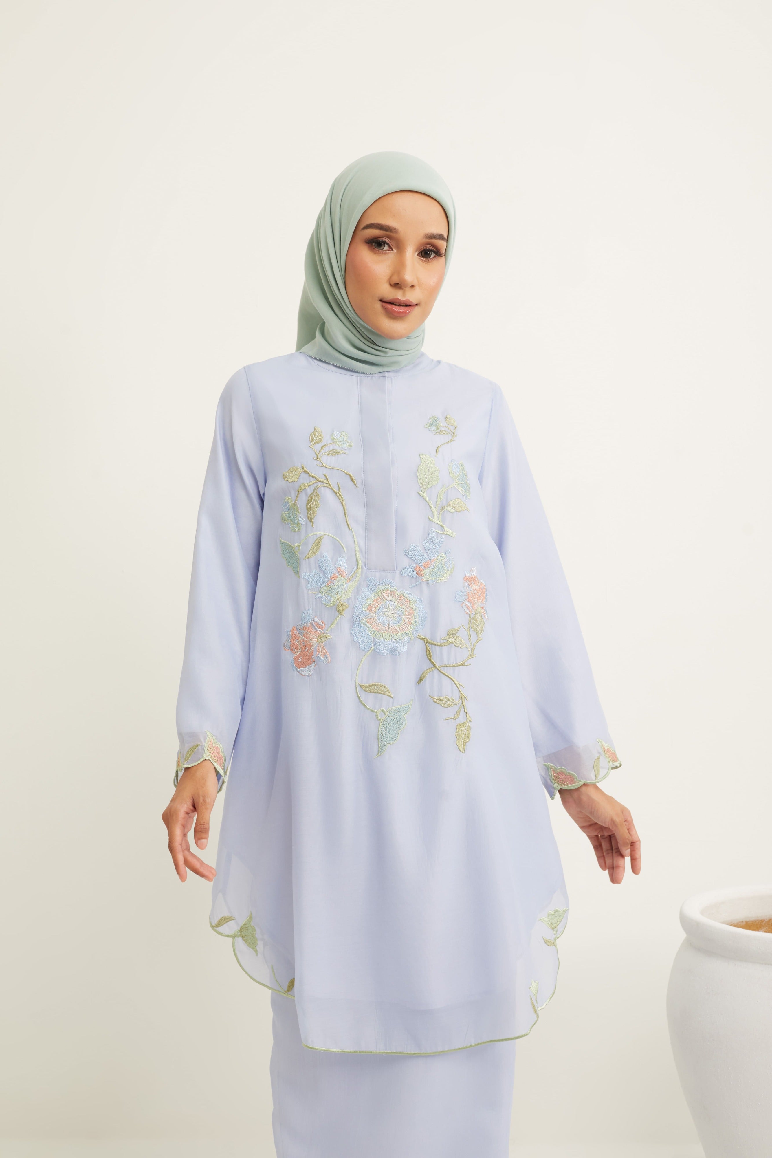 Aisha Periwinkle Blue Embroidered Kurung