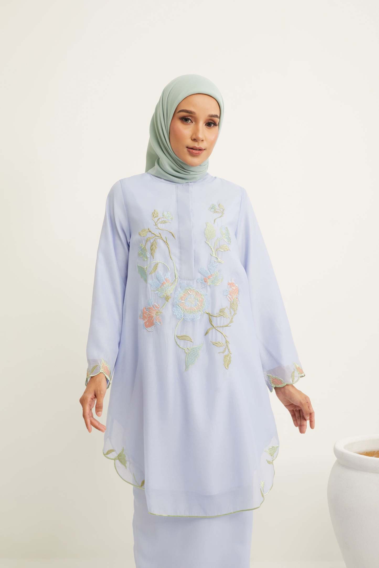 Aisha Periwinkle Blue Embroidered Kurung