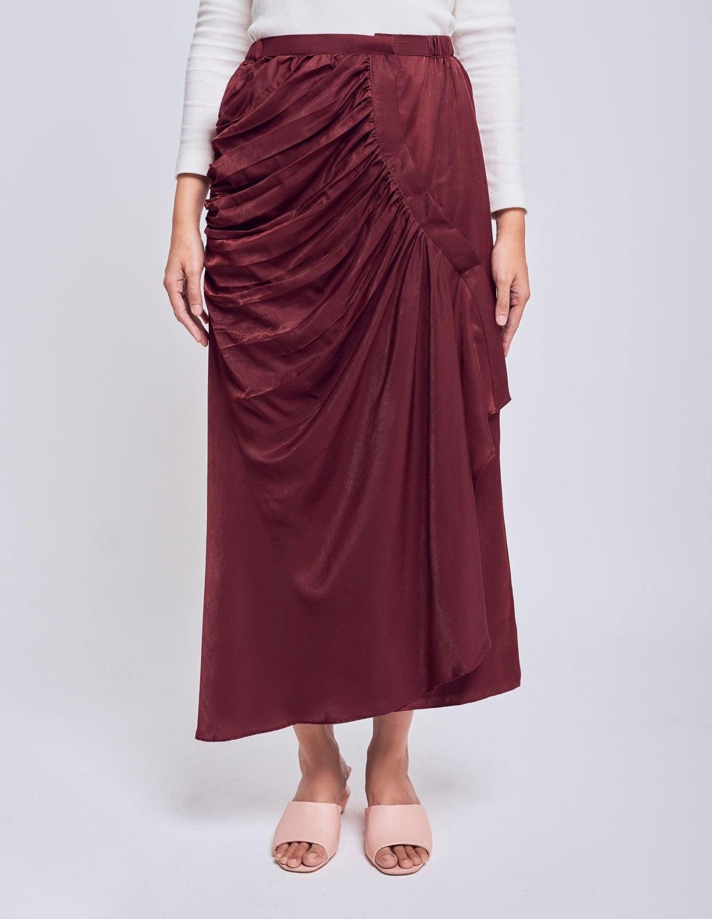 Flowy Gathered Maroon Skirt - Mimpikita