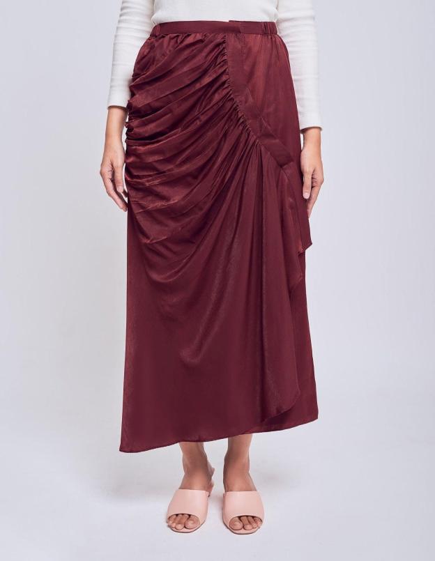 Flowy Gathered Maroon Skirt - Mimpikita