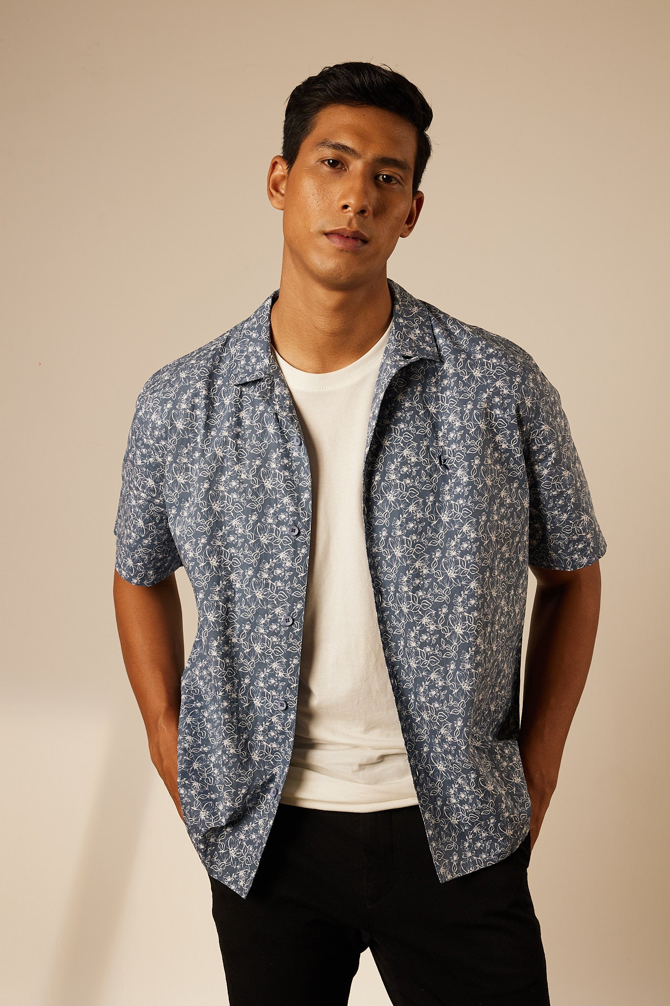 Adi Navy Collared Button-Up Shirt - Men's