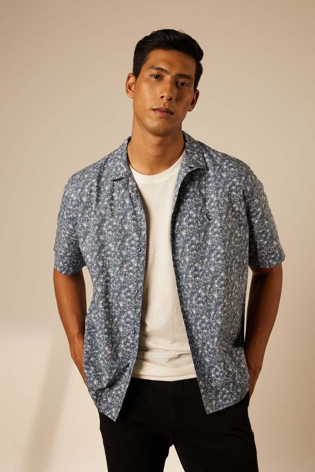 Adi Navy Collared Button-Up Shirt - Men's