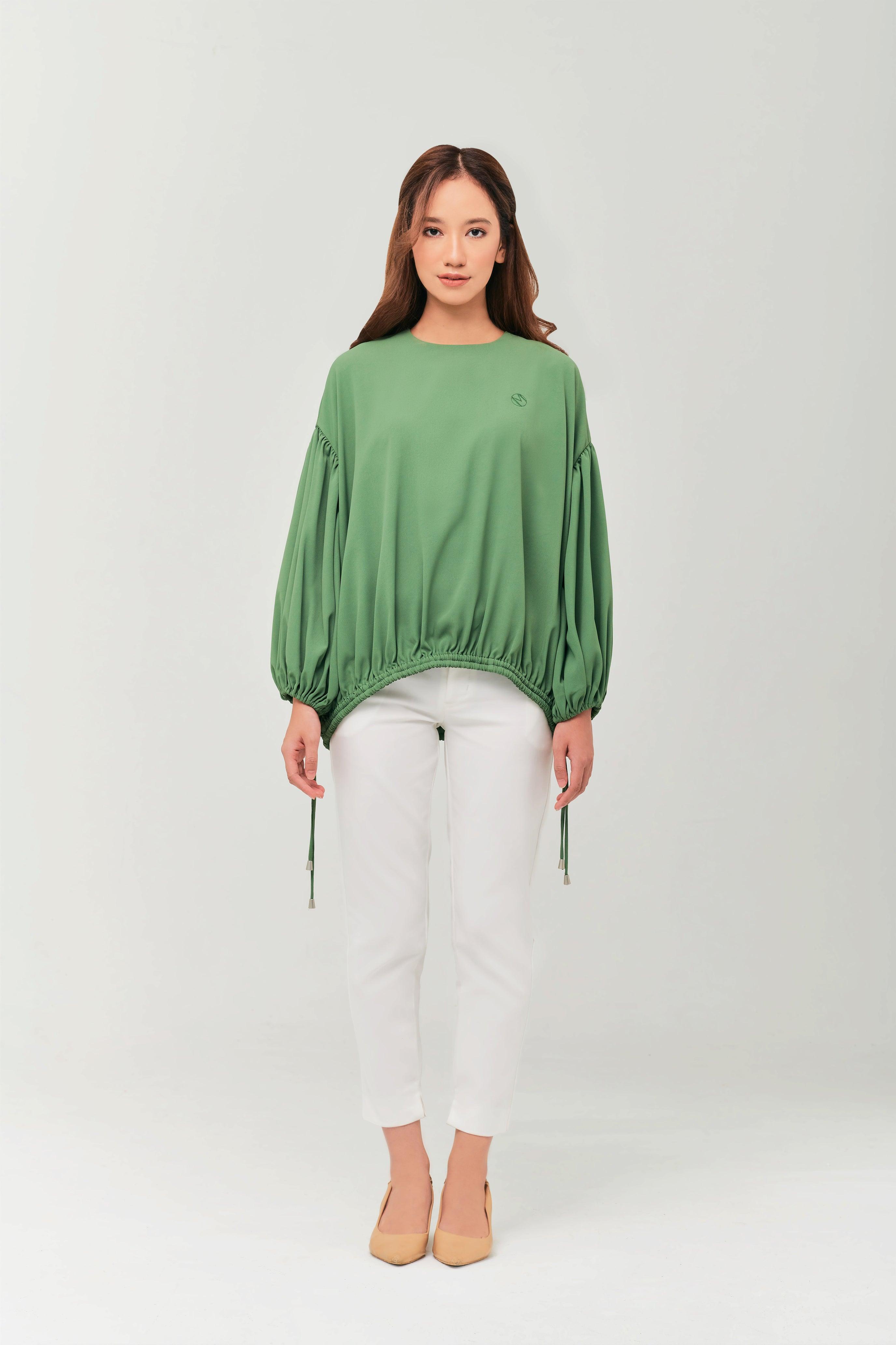 Maeve Green Balloon Sleeve Top