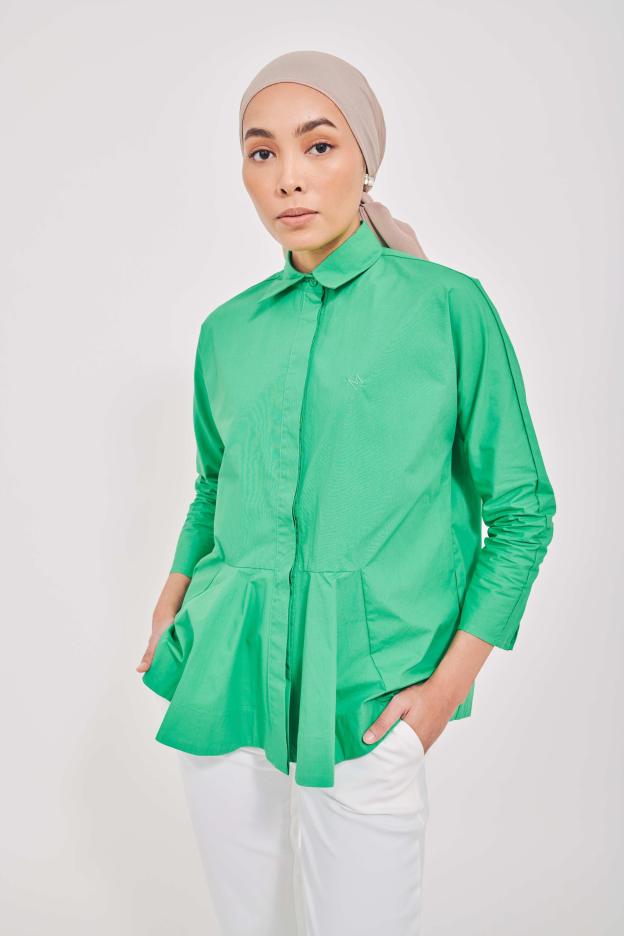 Green Cotton Flare Top - Mimpikita