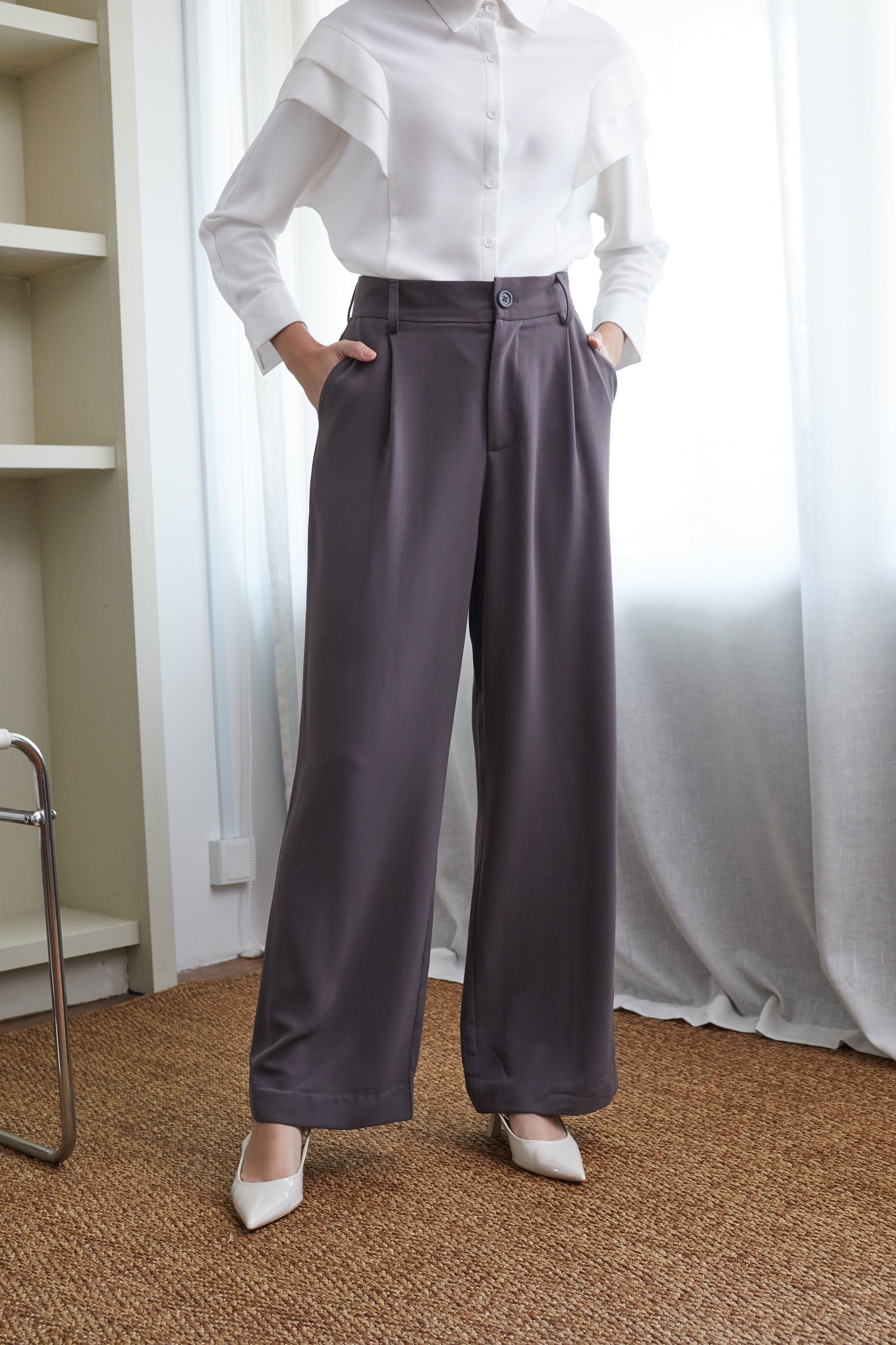 Women's Dark Grey Straight Leg Fit Darted Pants