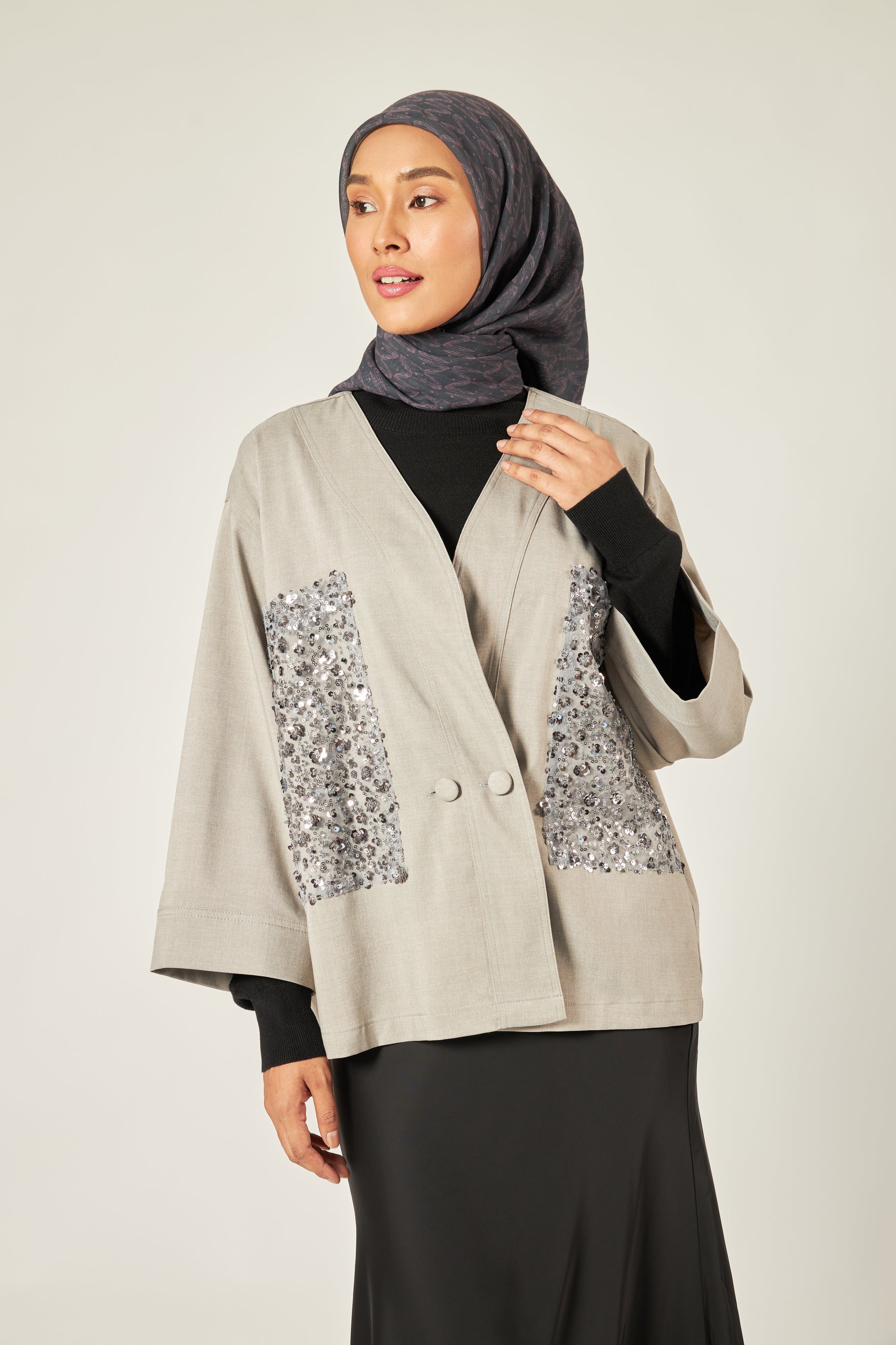 Lucille Grey Sequin Kimono