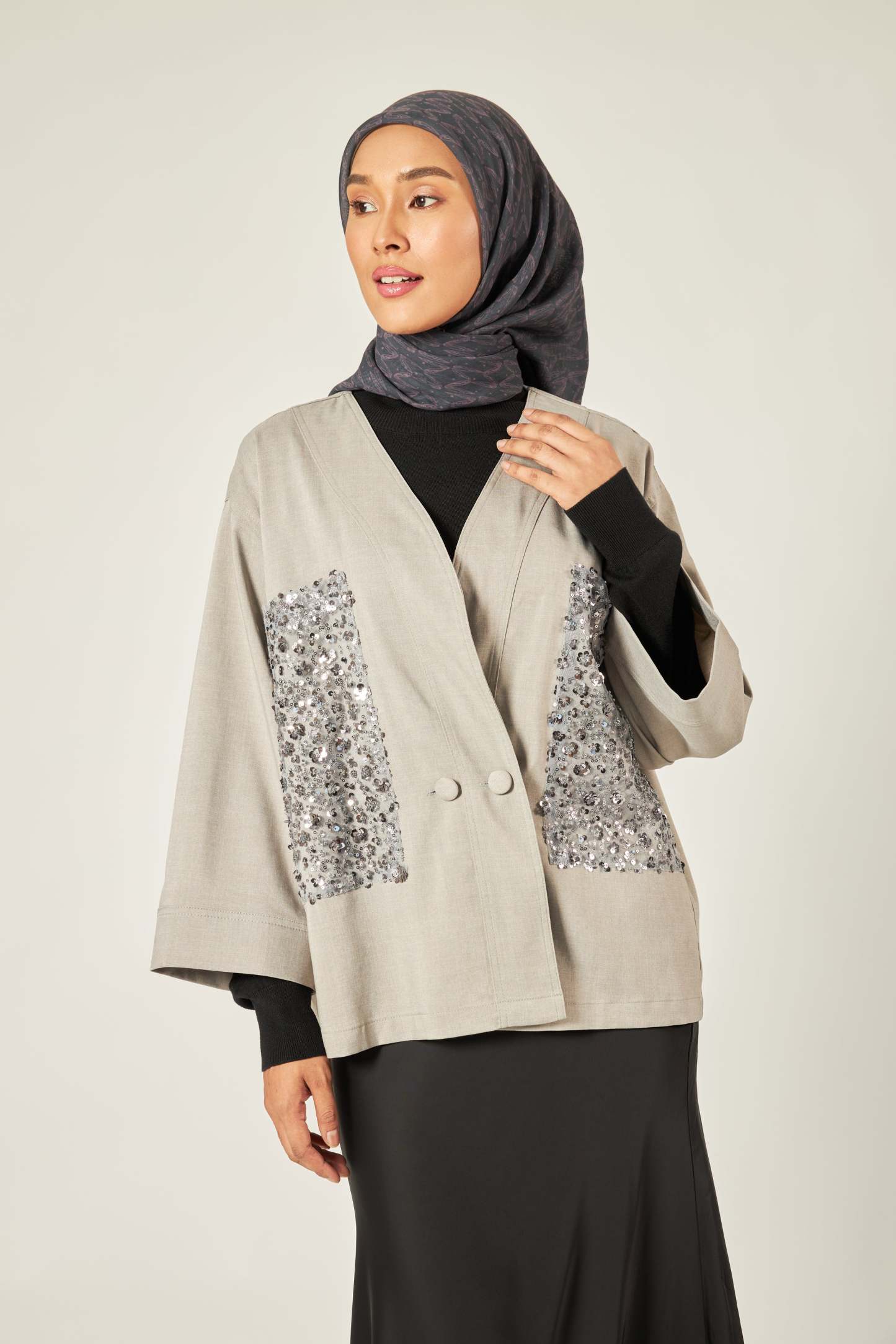 Lucille Grey Sequin Kimono