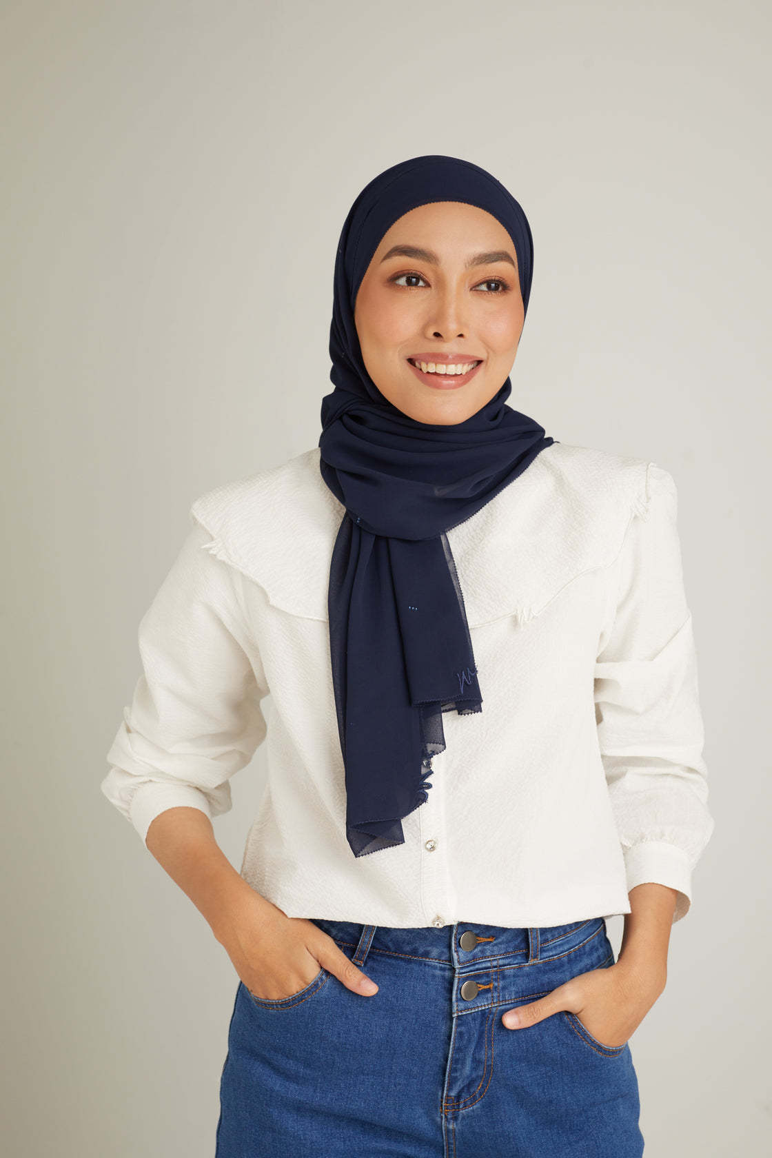 Cacia Navy Chiffon Shawl