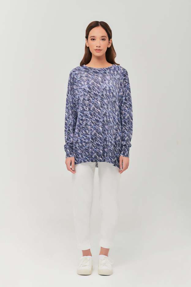 Maeve Navy Blue High Neck Wool Top