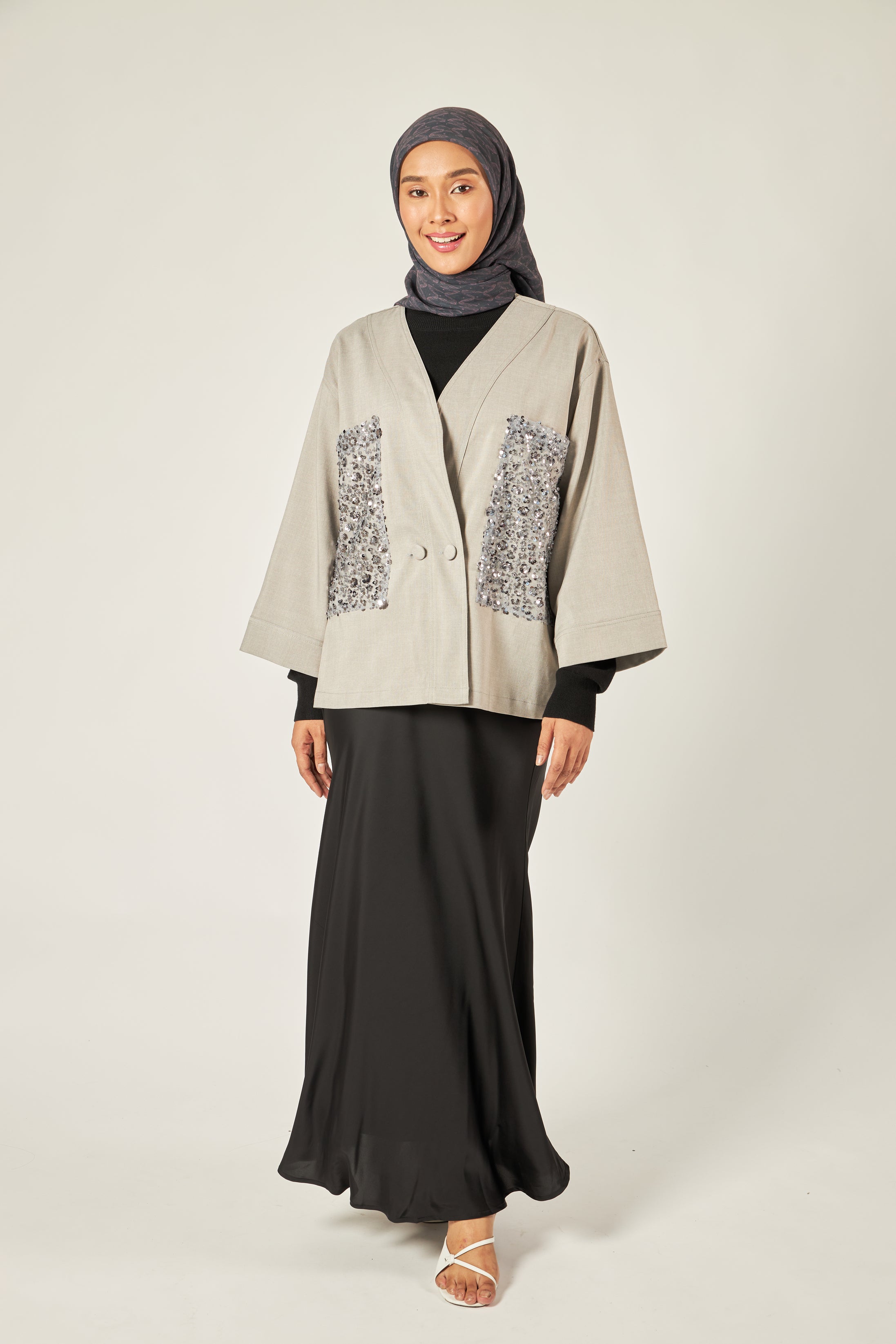 Lucille Grey Sequin Kimono