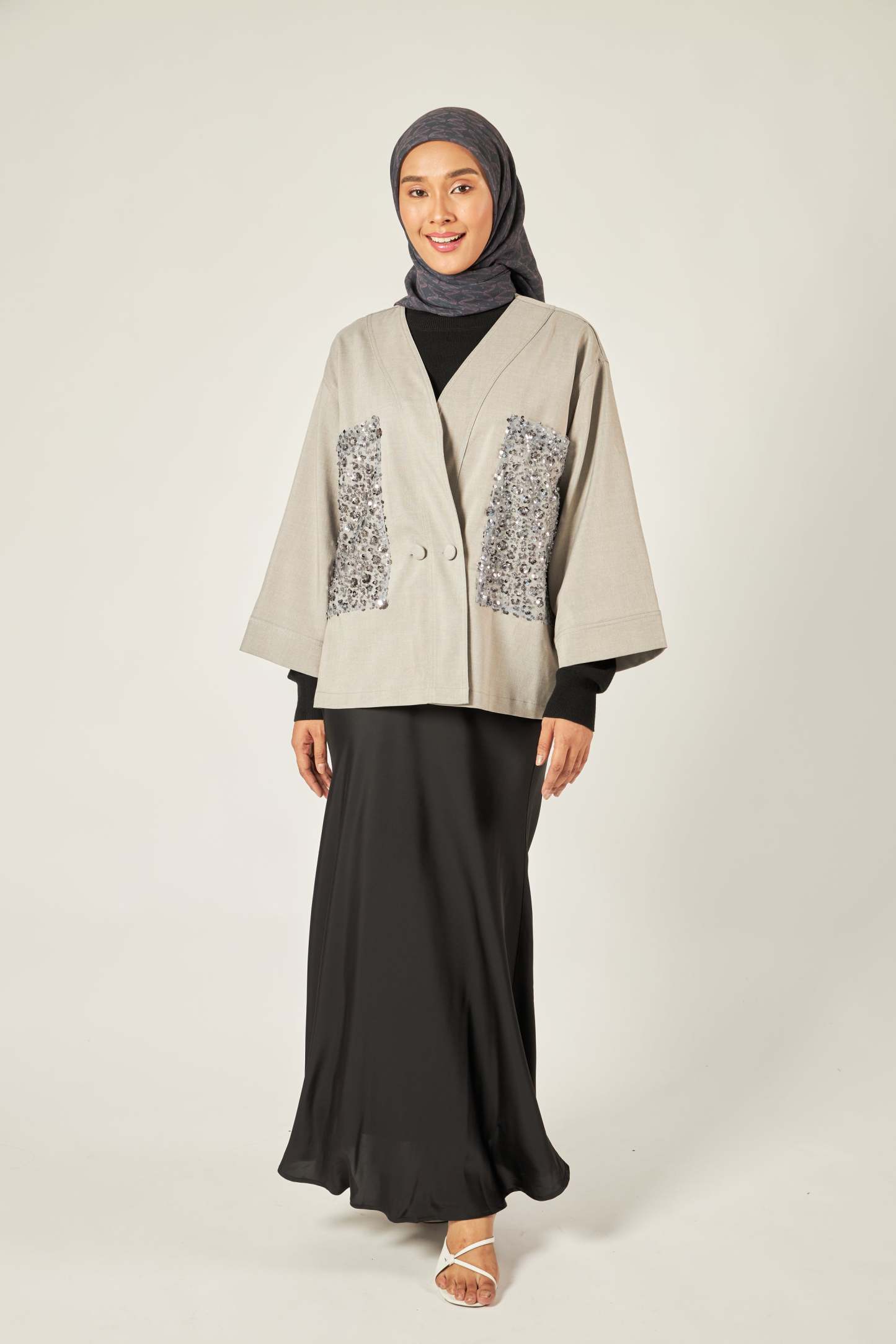 Lucille Grey Sequin Kimono