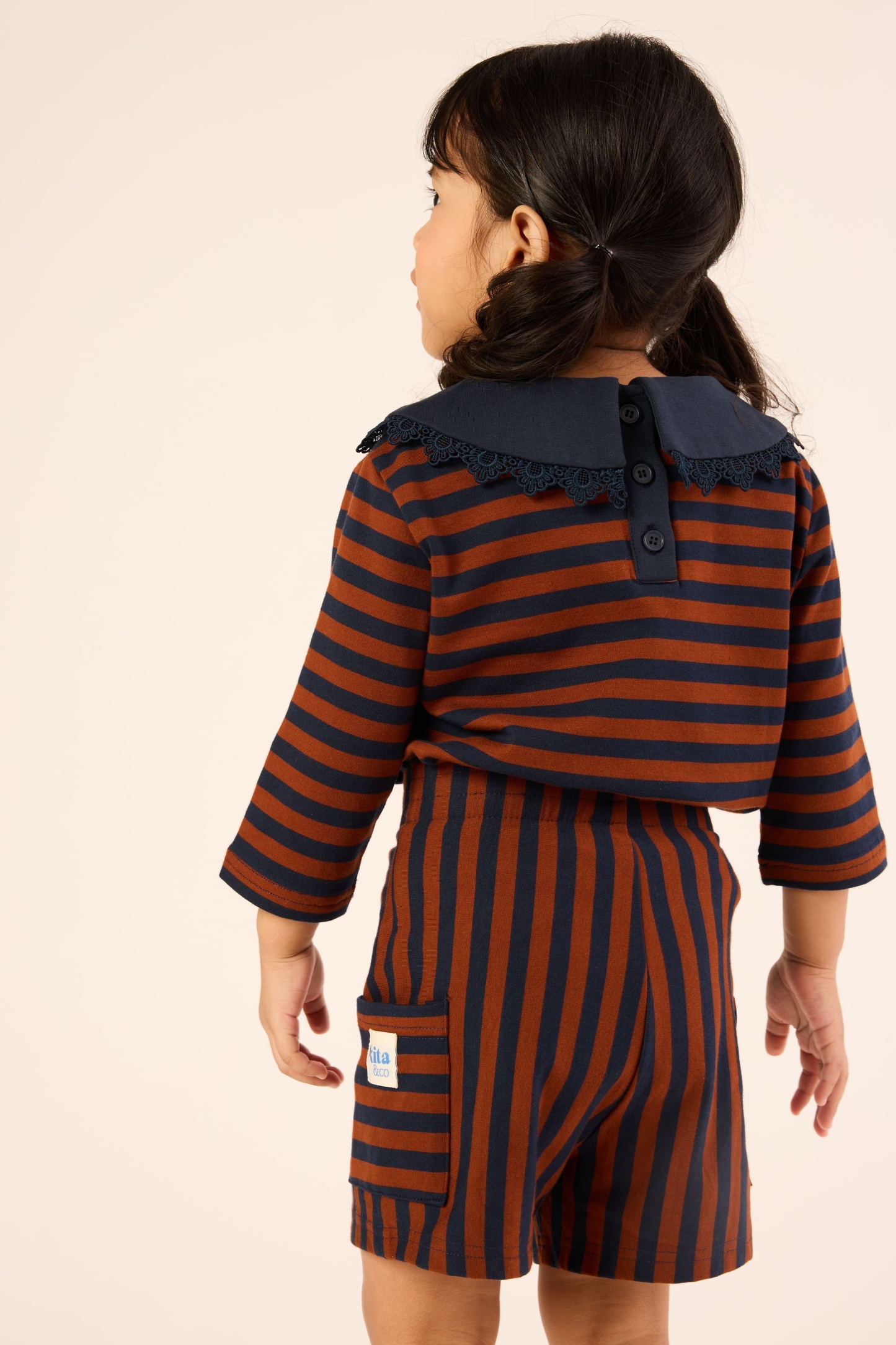 Chocolate Brown & Navy Comfy Striped Shorts - Kids