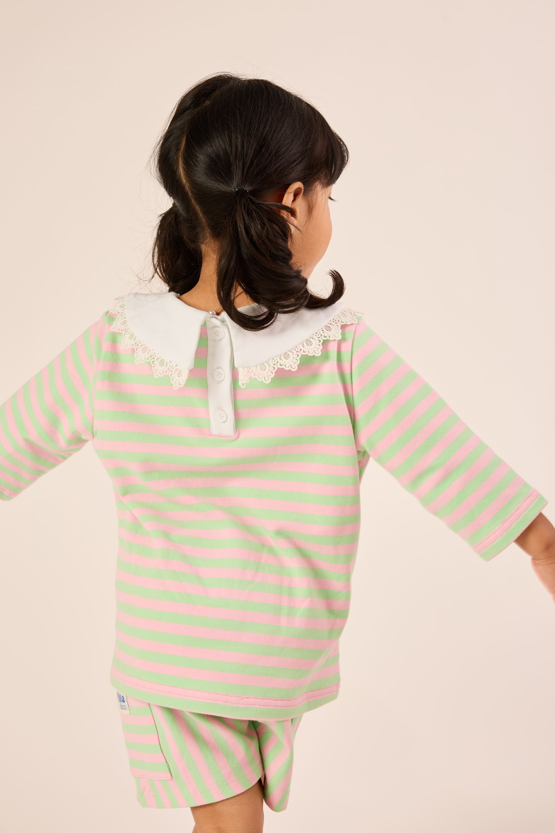 Bubblegum Pink & Lime Lace Bib Striped Top - Girls