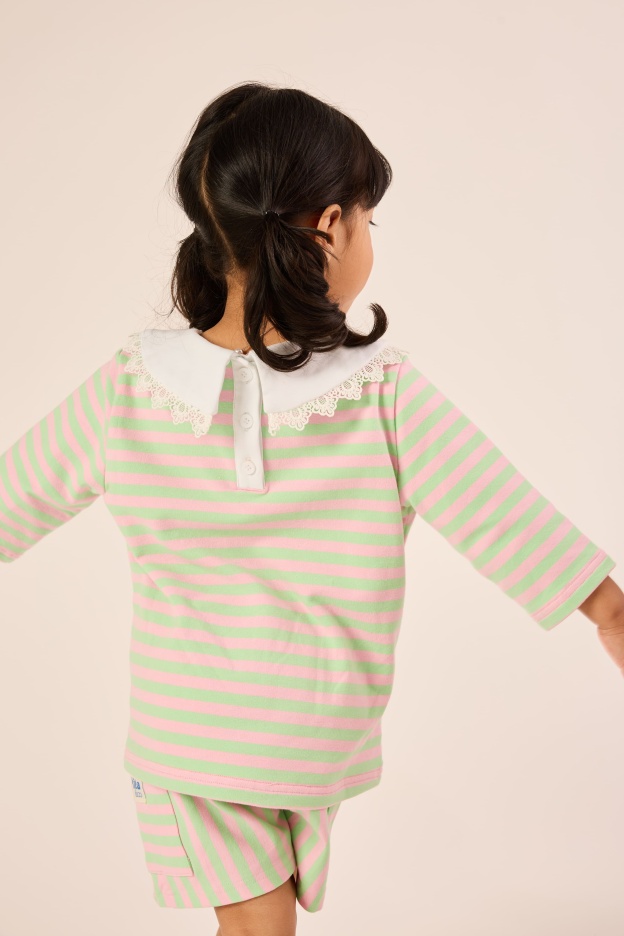 Bubblegum Pink & Lime Lace Bib Striped Top - Girls