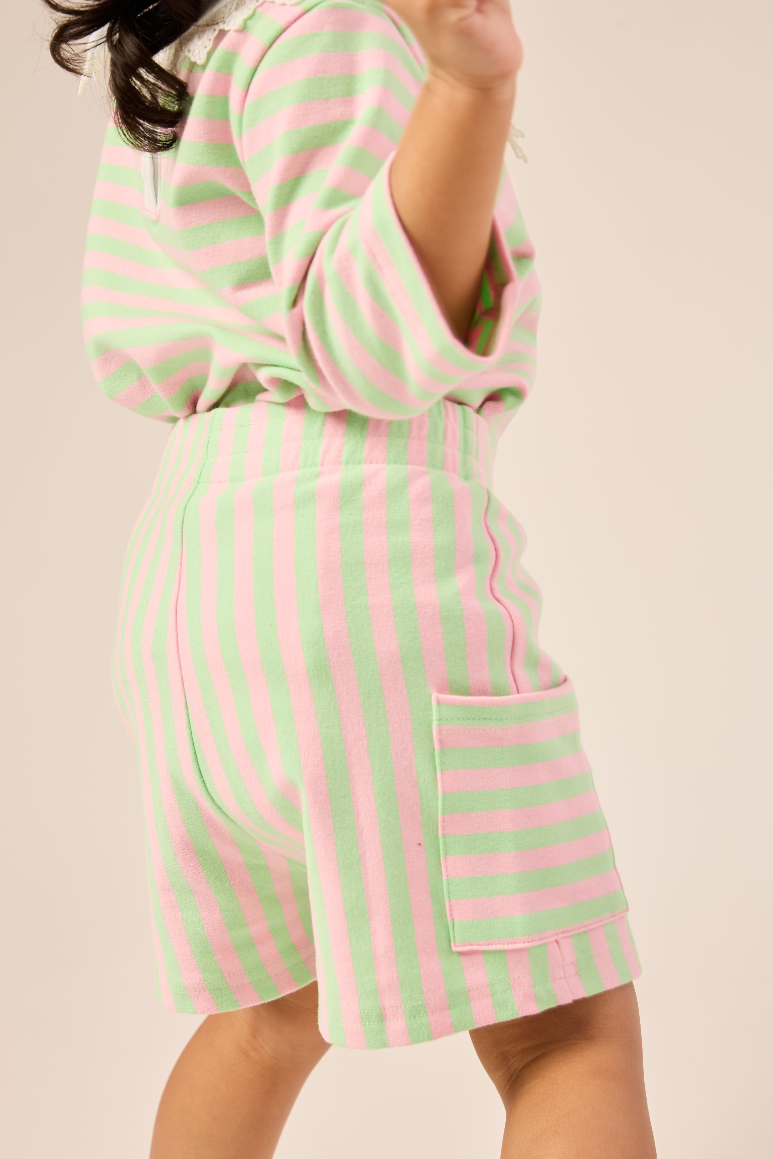 Bubblegum Pink & Lime Comfy Striped Shorts - Kids