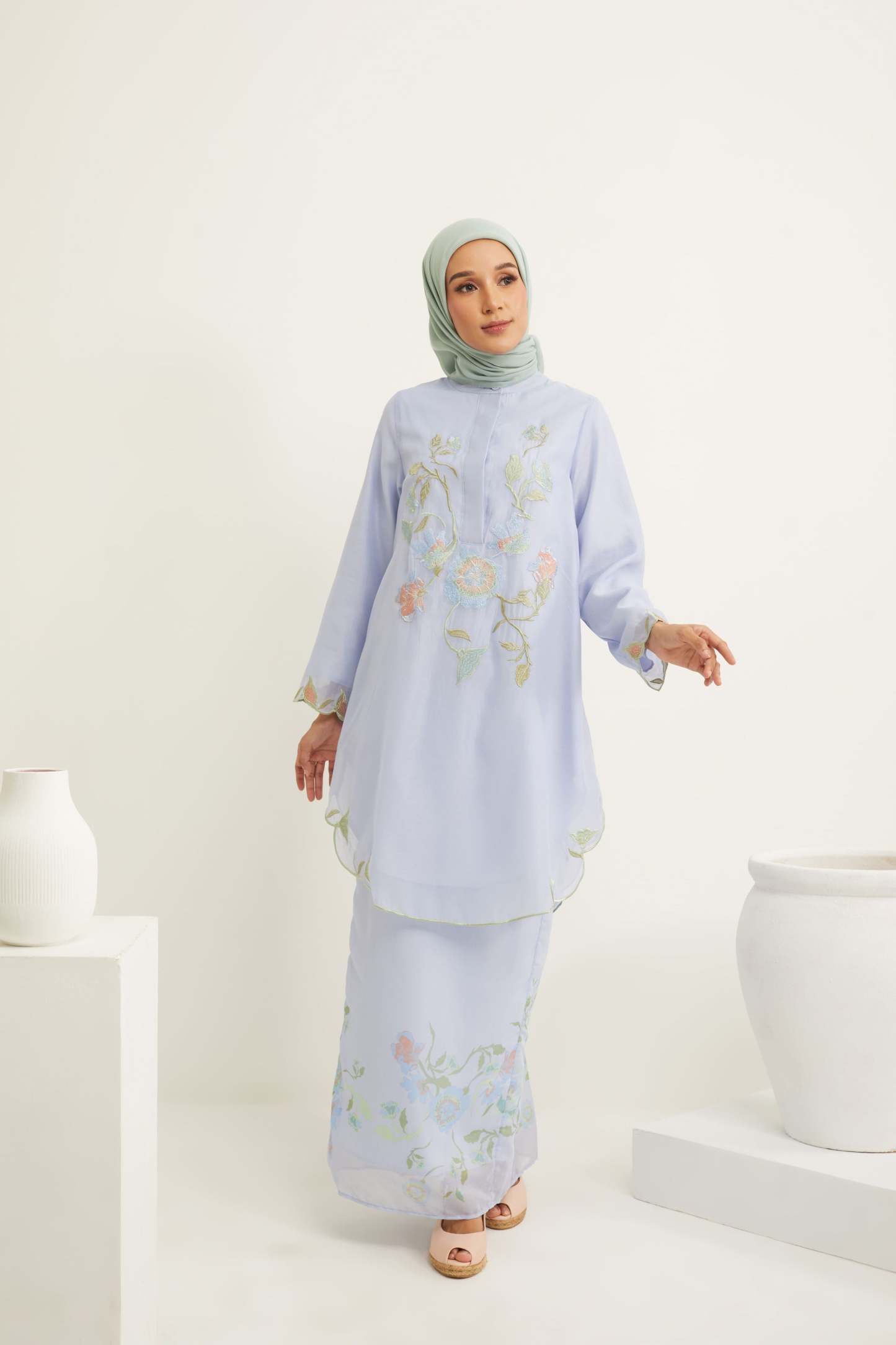 Aisha Periwinkle Blue Embroidered Kurung