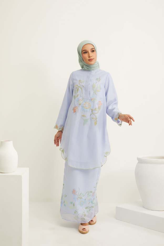 Aisha Periwinkle Blue Embroidered Kurung