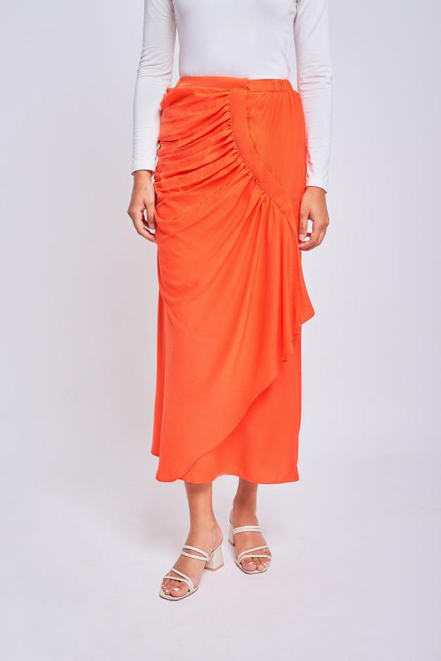 Flowy Gathered Orange Skirt - Mimpikita