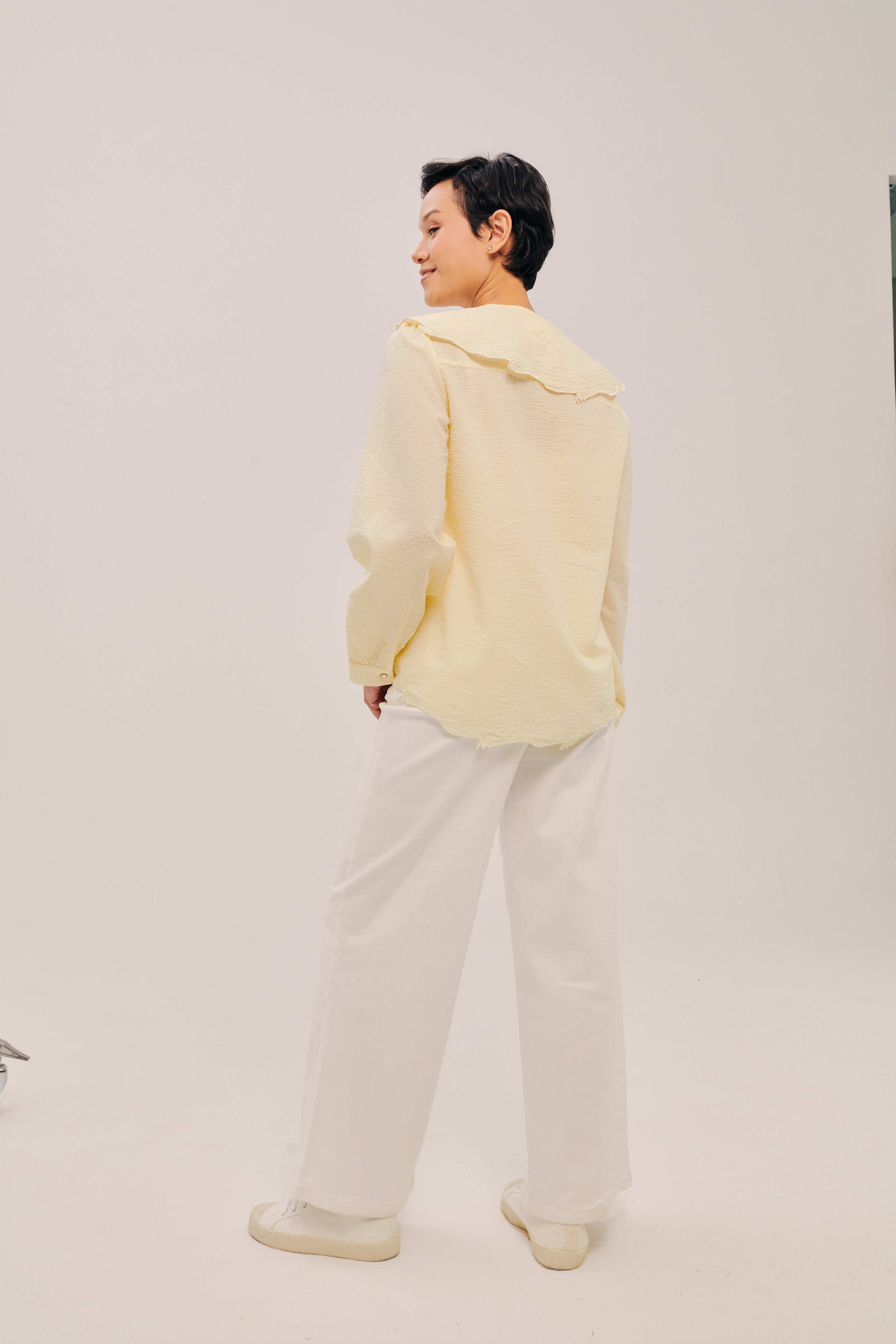 Lapel Crayola Yelloe Long Sleeve Embroidered Top