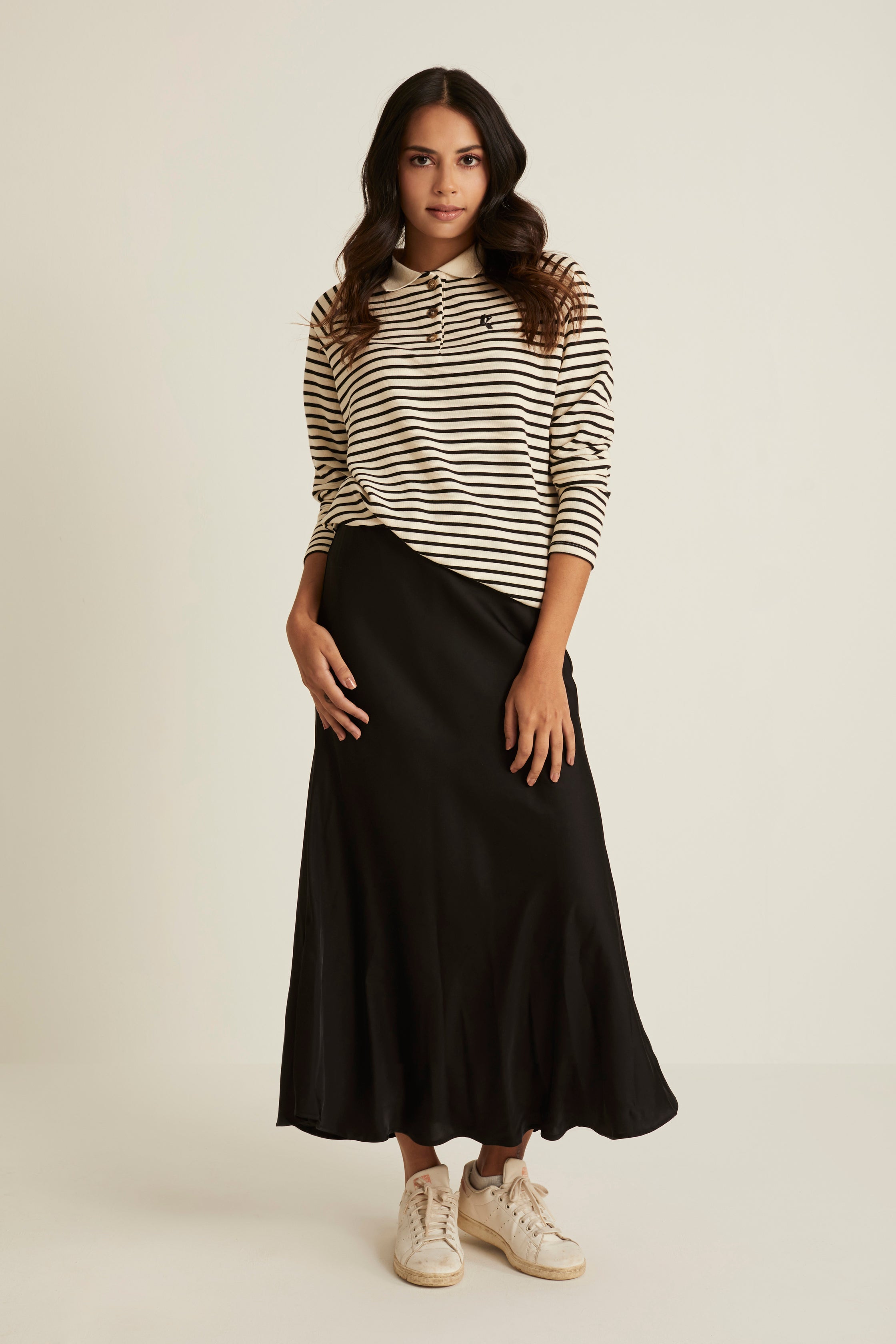 Ivory Striped Wool Top for Women