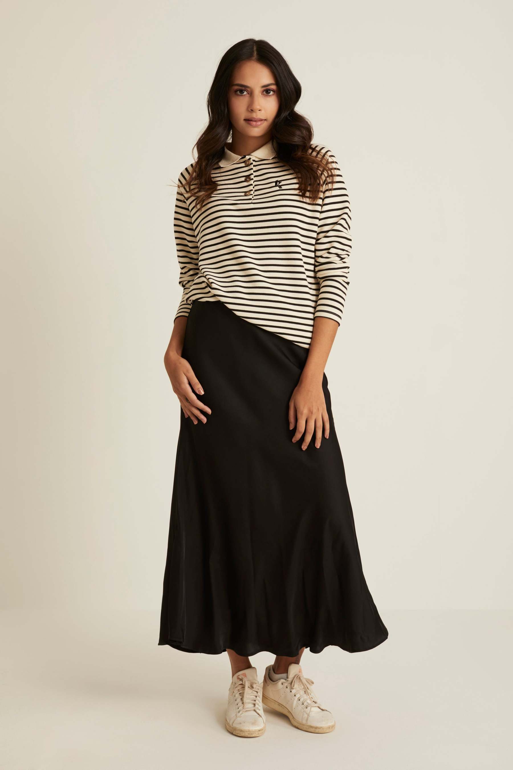 Ivory Striped Wool Top for Women