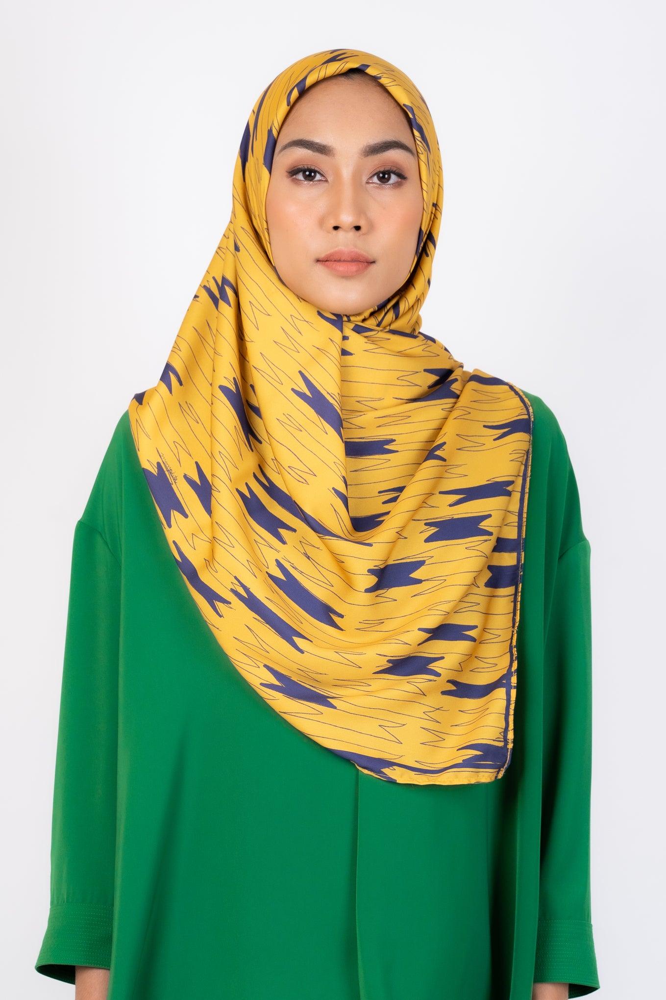 Miu Yellow Satin Square Scarf