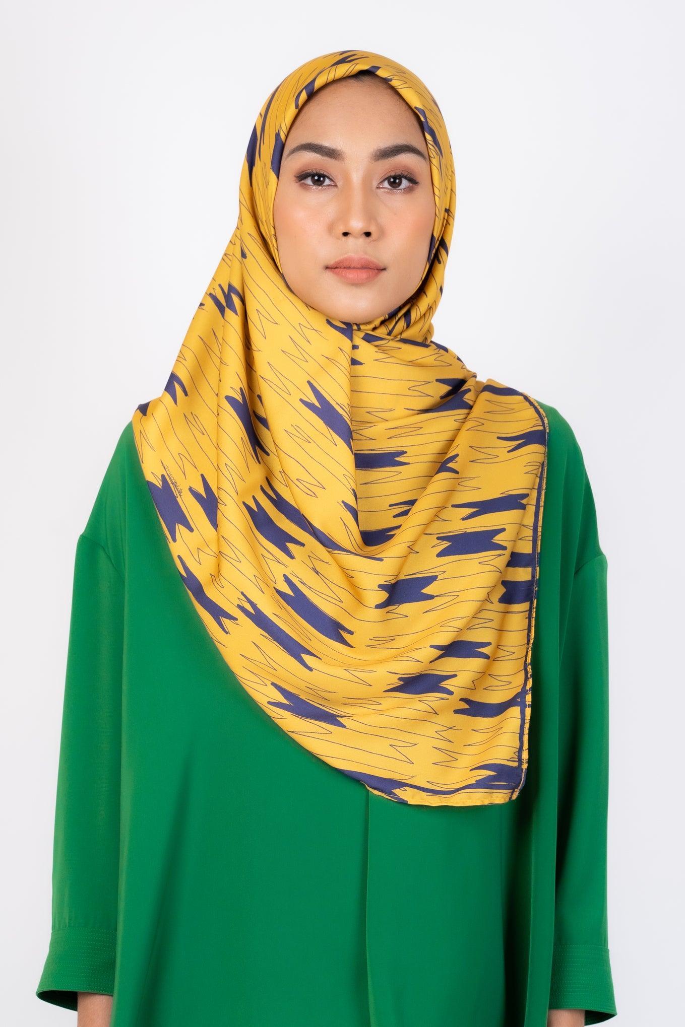 Miu Yellow Satin Square Scarf