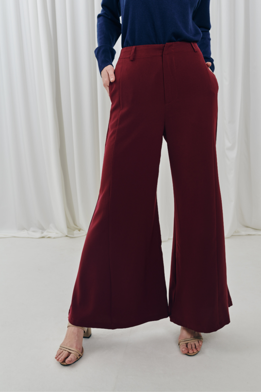 Dark Maroon Wide Leg Pants