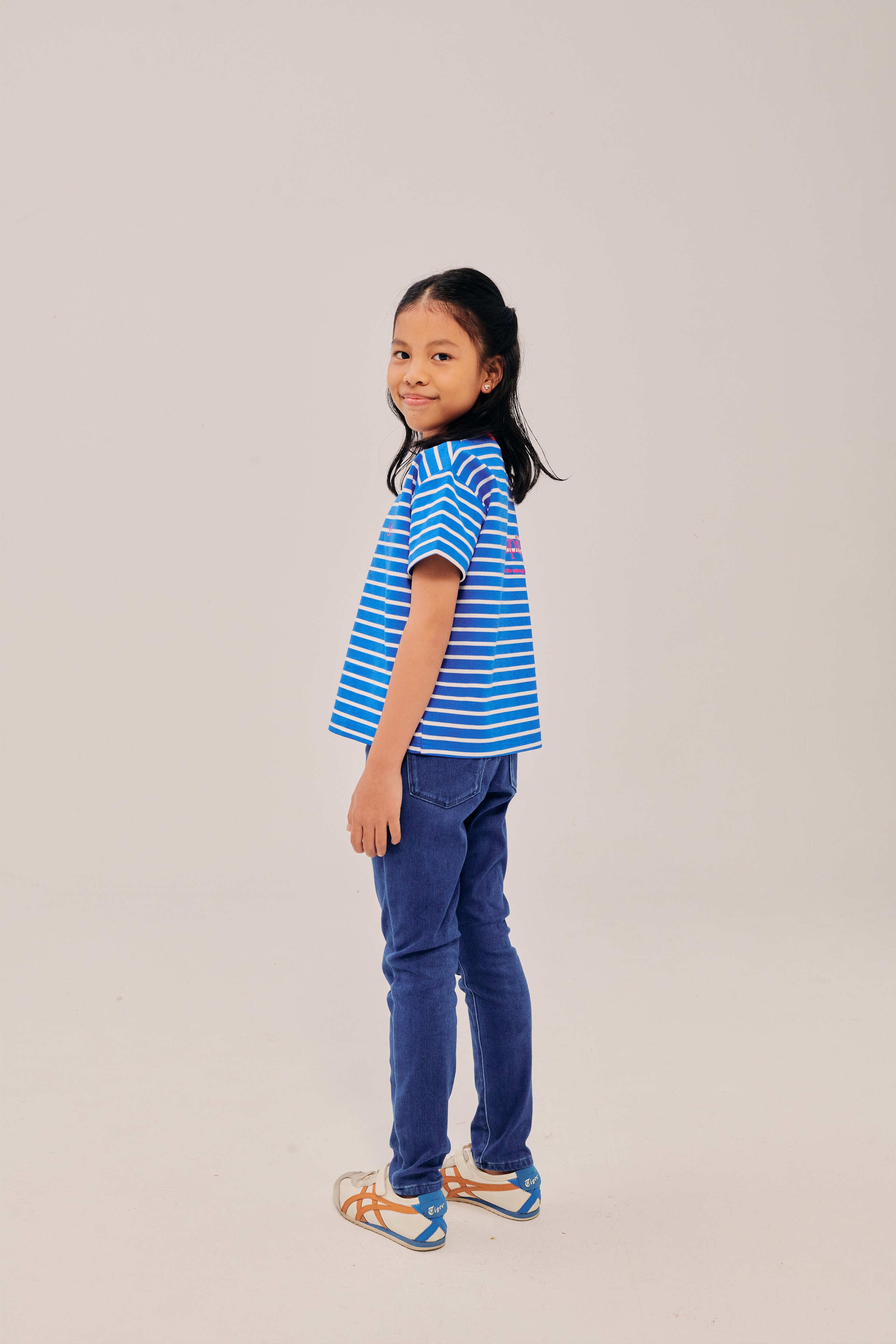 Mini Classic Embroidered Azure Blue Striped Shirt