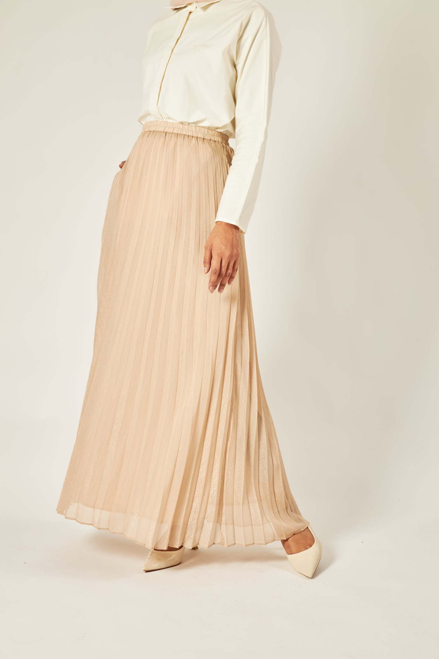 Eloise Nude Glitter Pleated Skirt