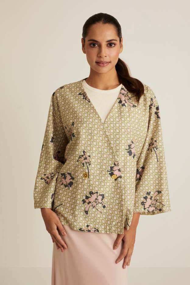 Nara Green Printed Kimono