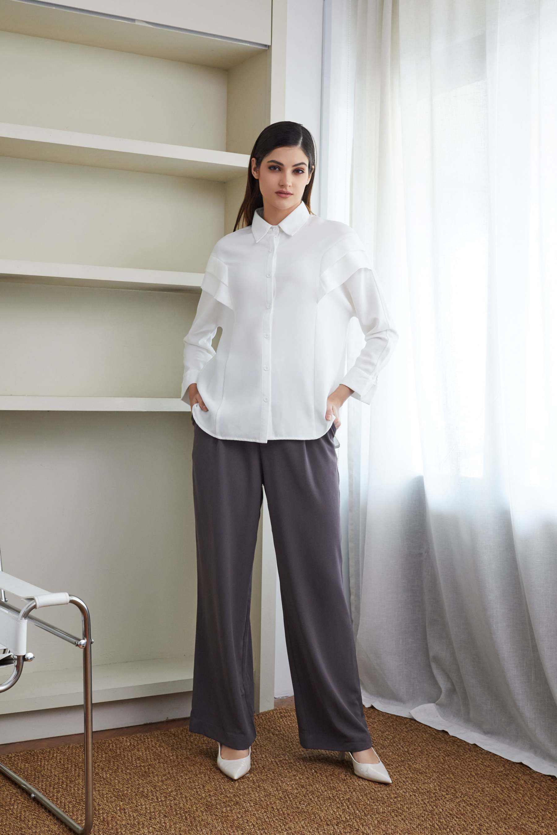 Women's Dark Grey Straight Leg Fit Darted Pants
