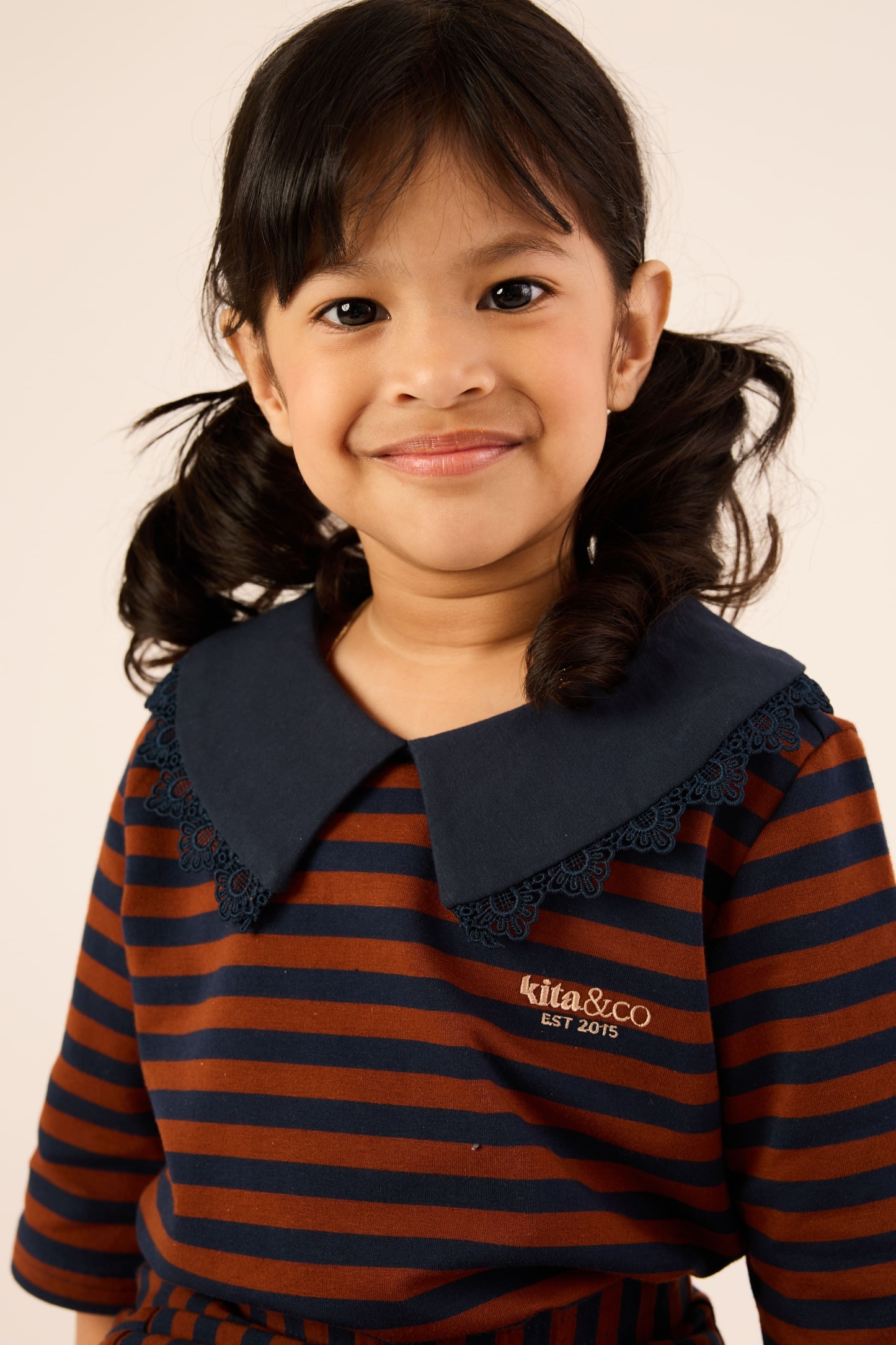 Chocolate Brown & Navy Lace Bib Striped Top - Girls