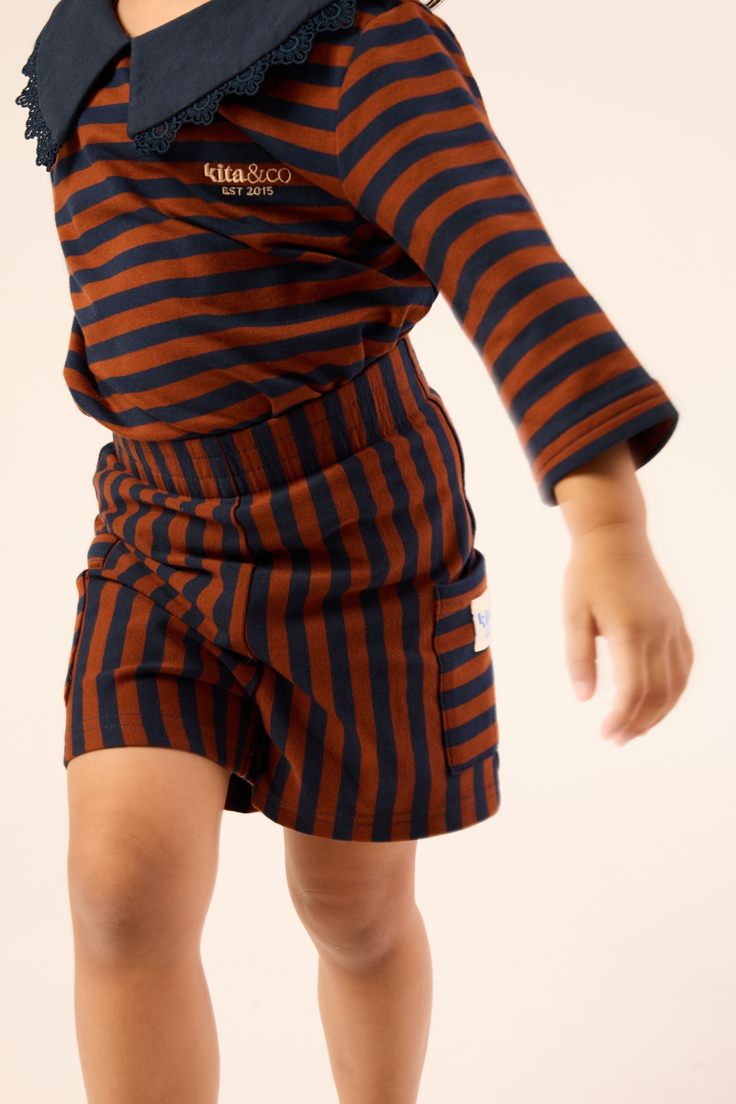 Chocolate Brown & Navy Comfy Striped Shorts - Kids