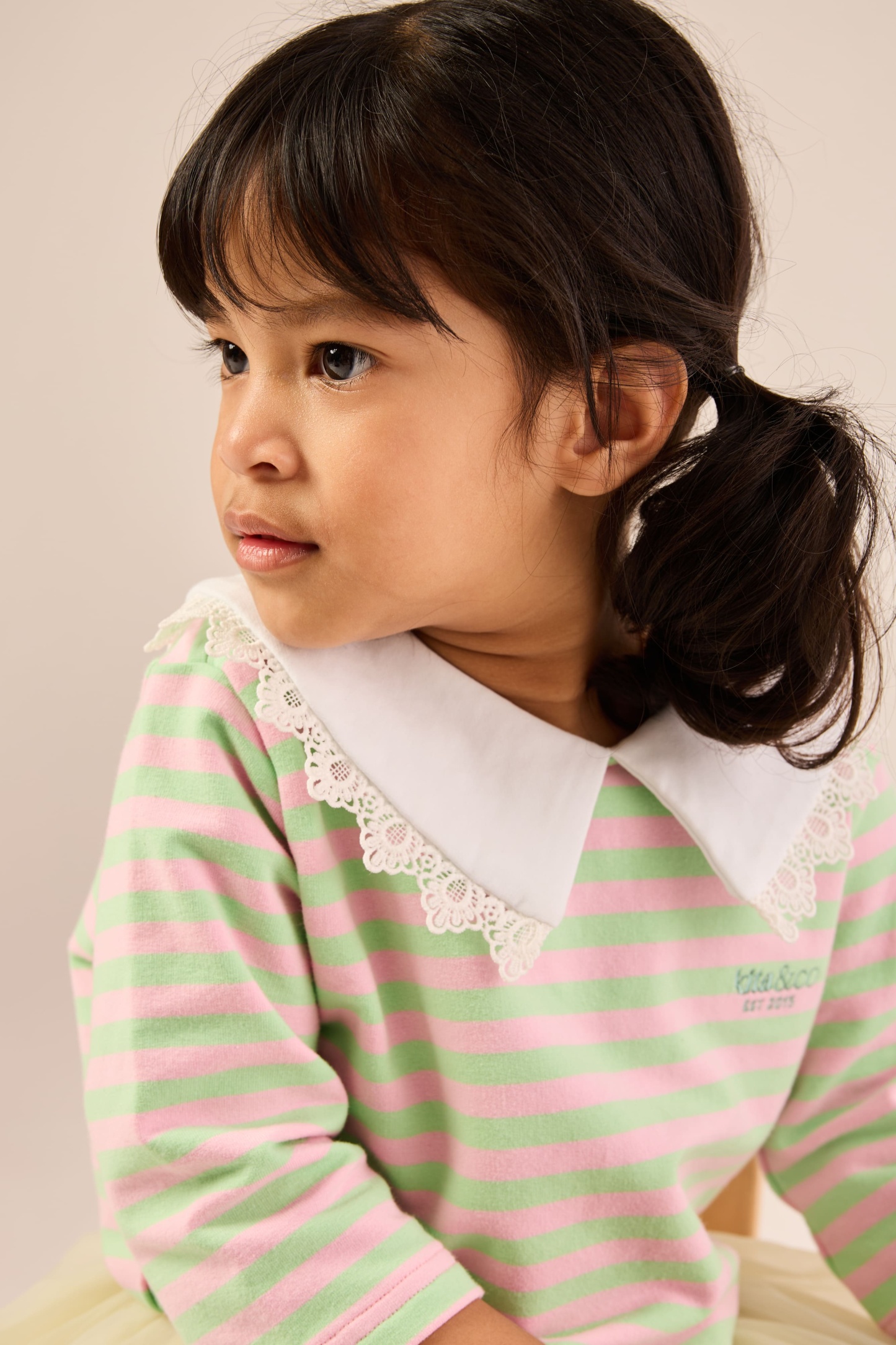 Bubblegum Pink & Lime Lace Bib Striped Top - Girls