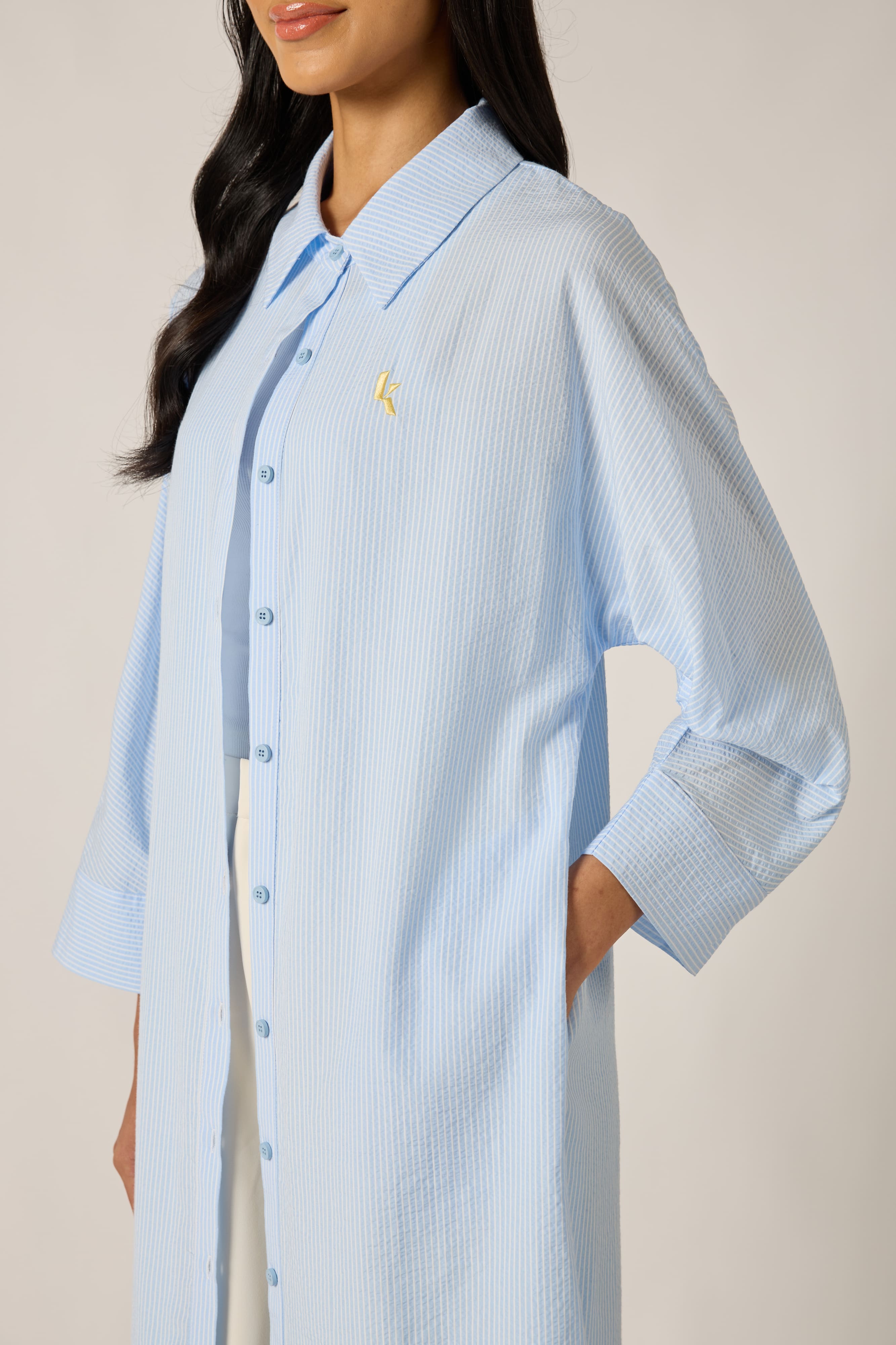 Baby Blue Shirt Striped Dress - Women's