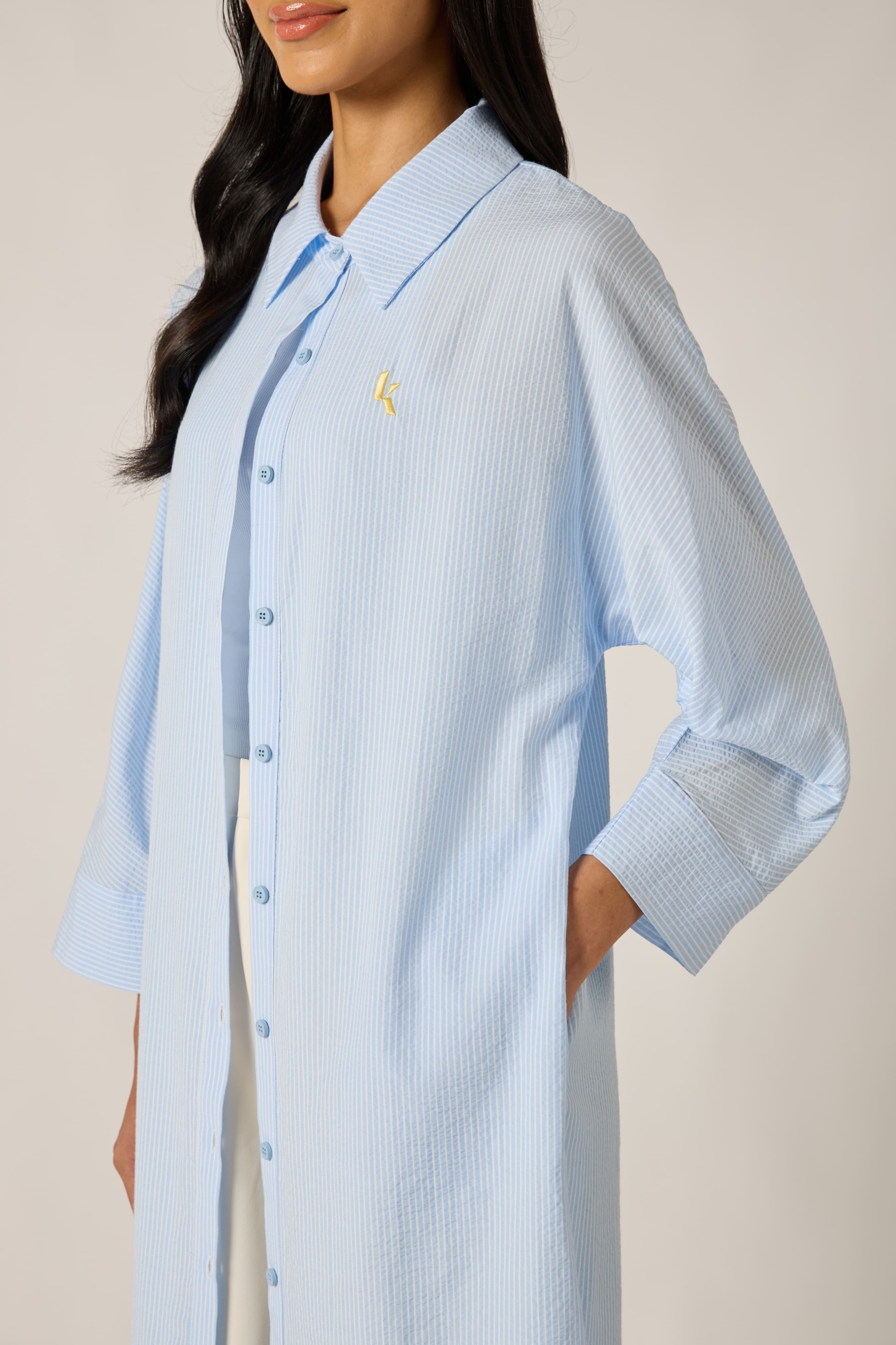 Baby Blue Shirt Striped Dress - Women's