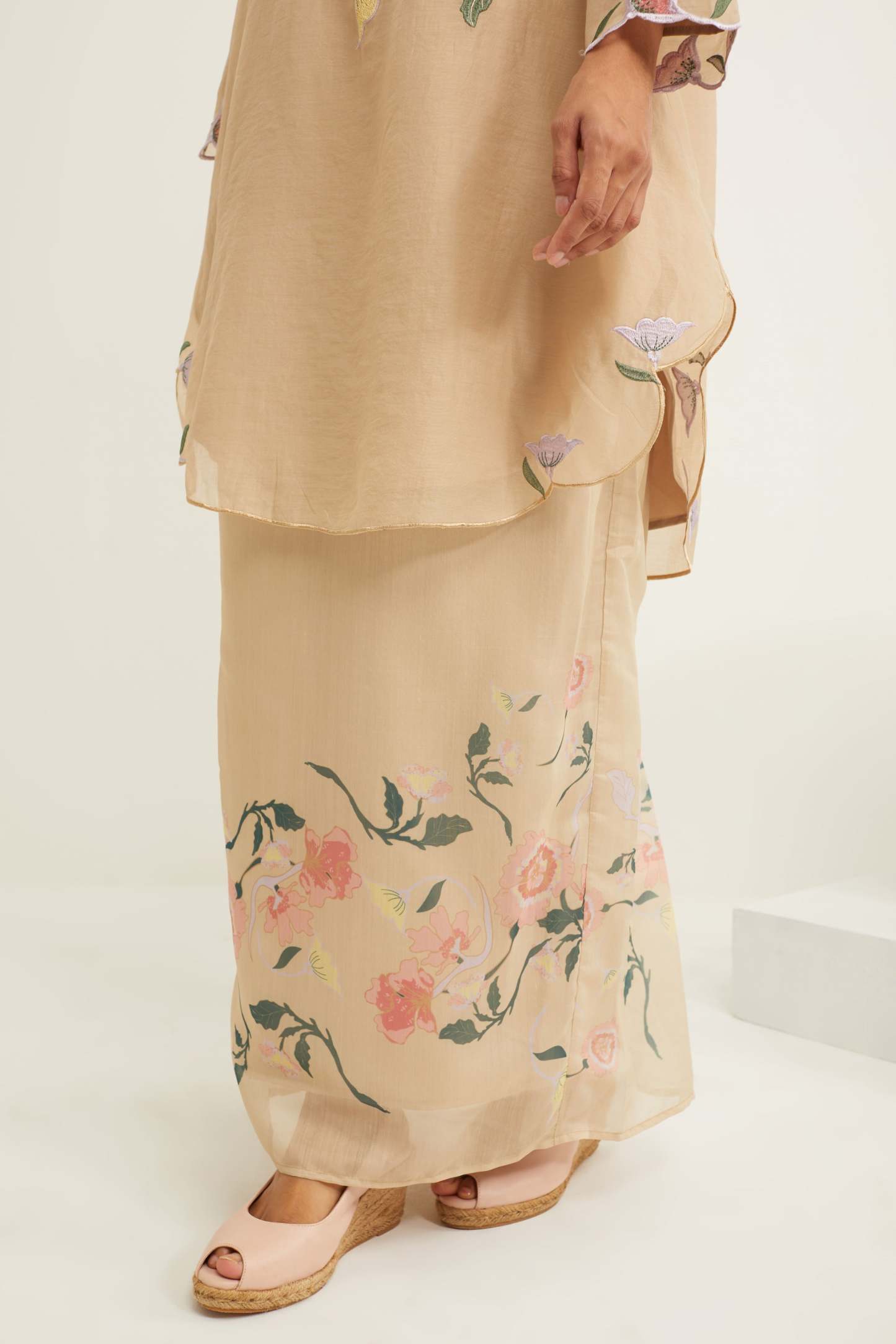 Aisha Beige Embroidered Kurung