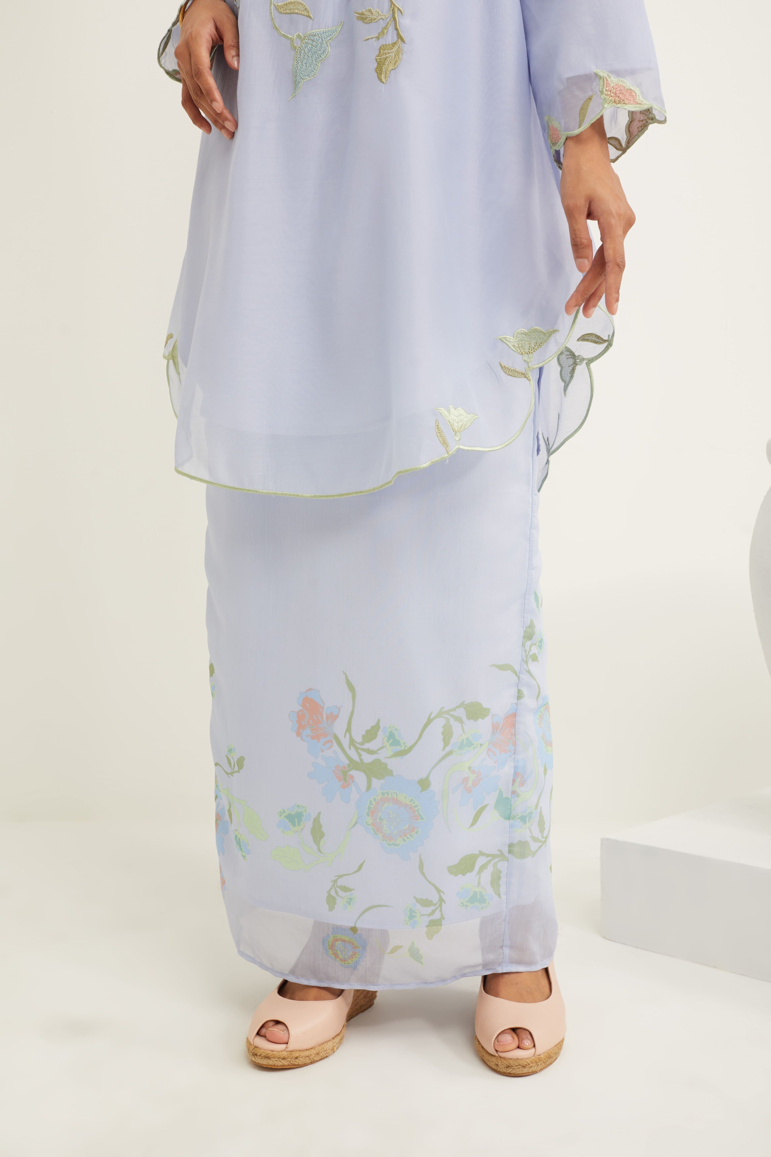 Aisha Periwinkle Blue Embroidered Kurung