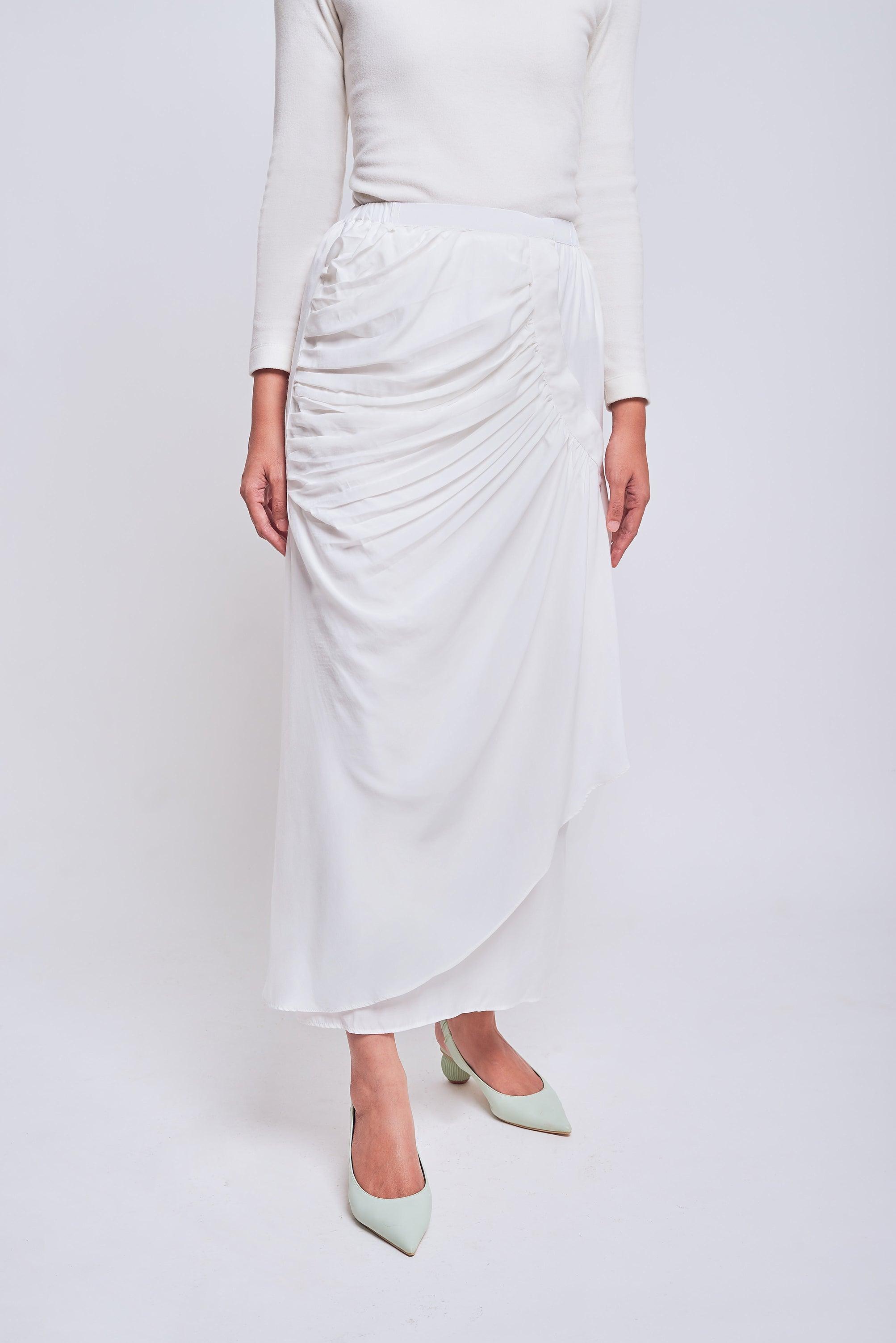 Flowy Gathered White Skirt - Mimpikita