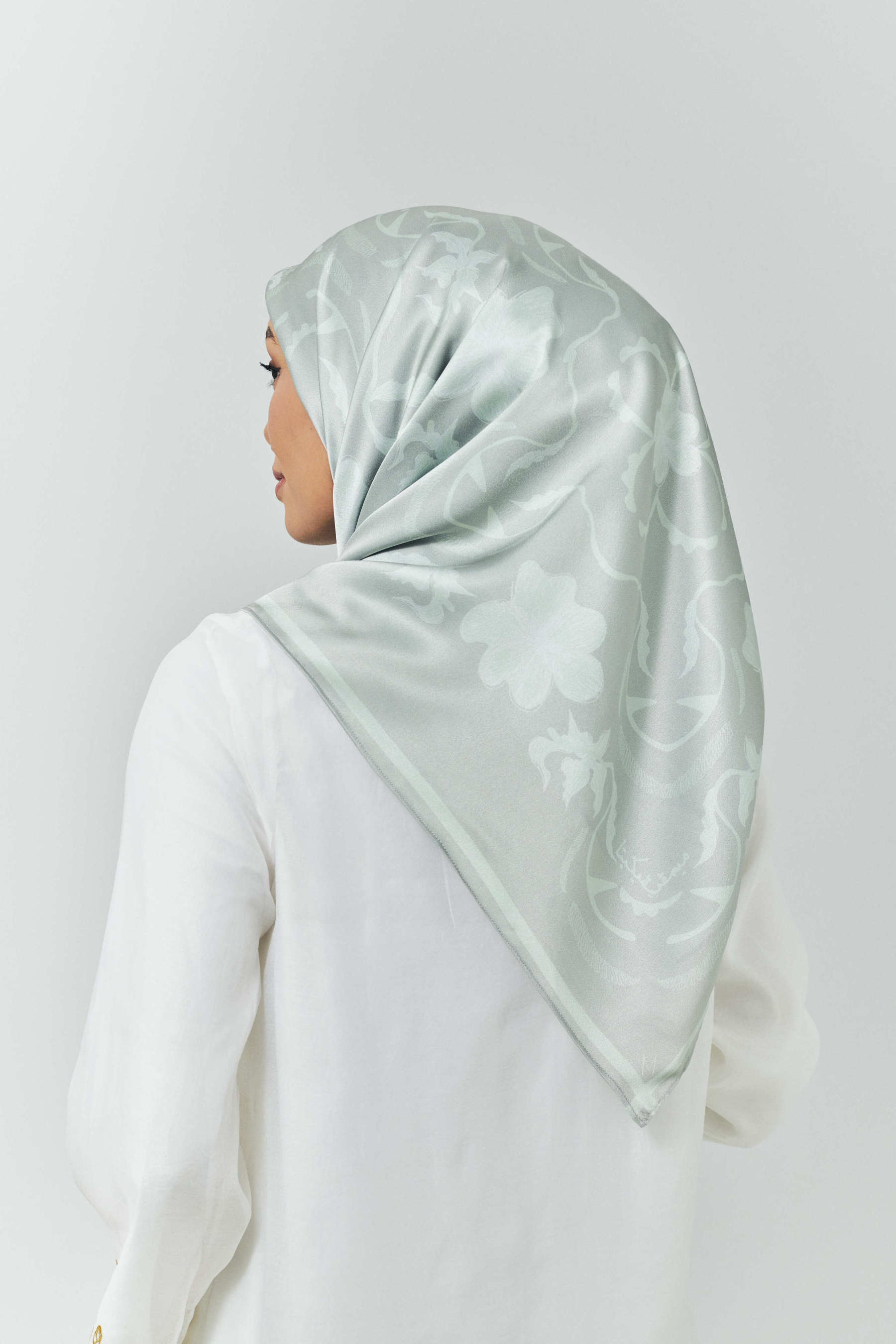 Hanna Sage Green Satin Square Scarf