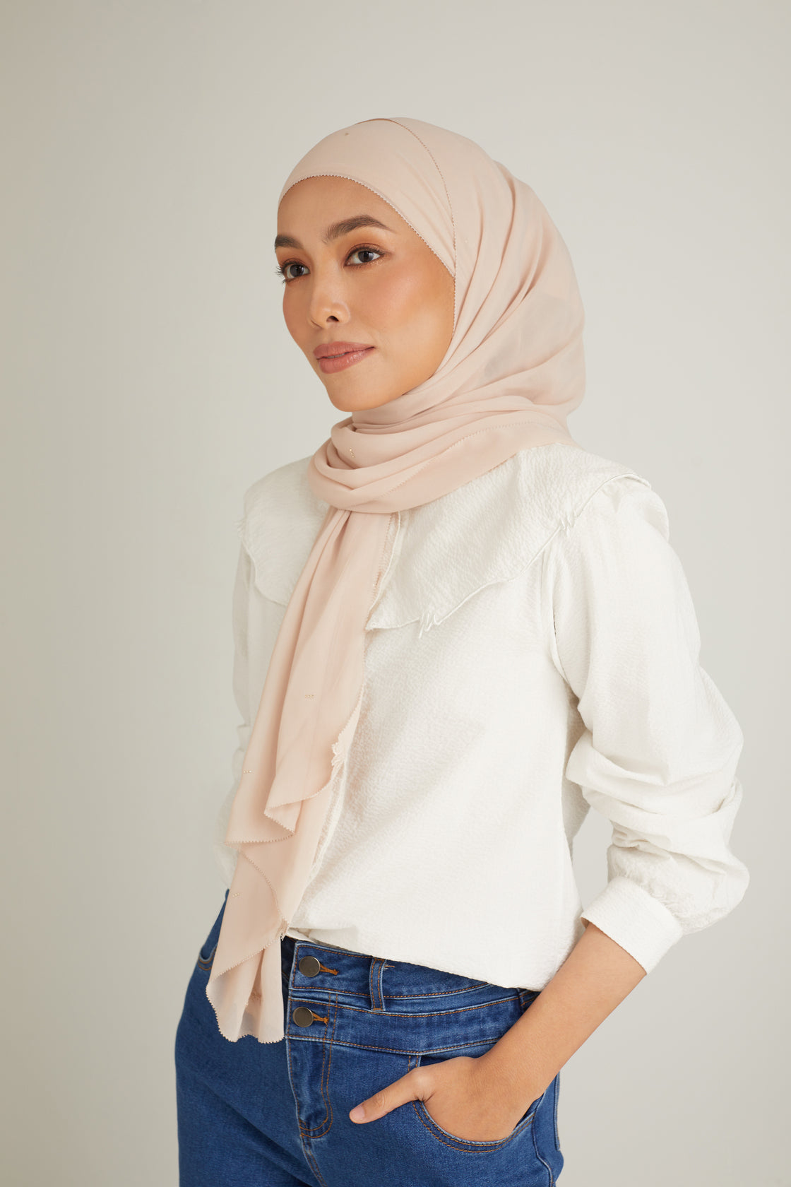 Cacia Soft Nude Chiffon Shawl