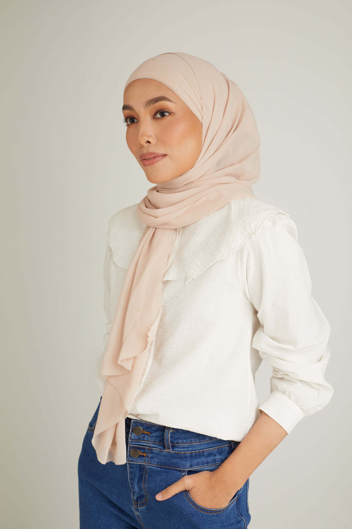 Cacia Soft Nude Chiffon Shawl
