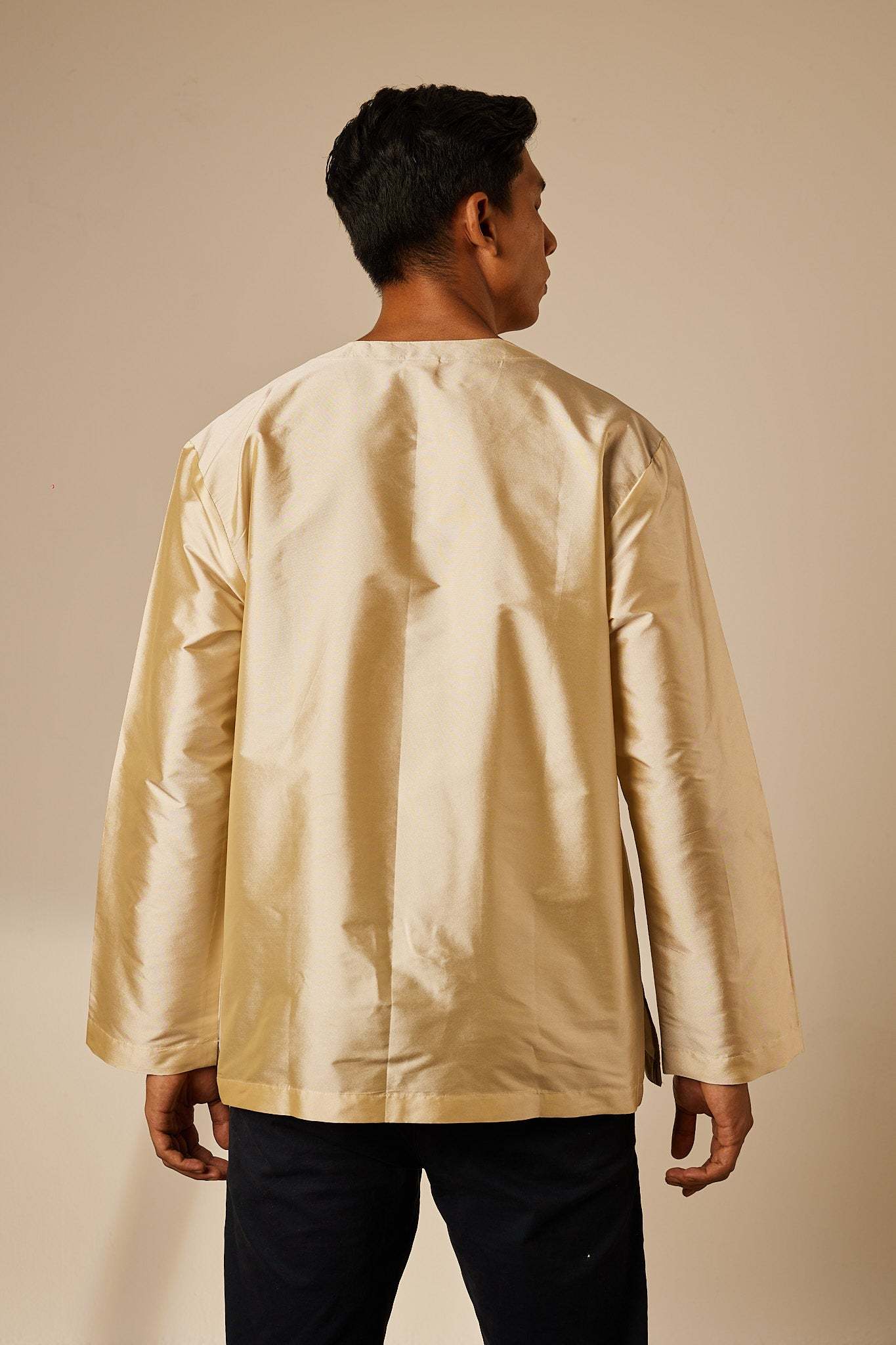 Exclusive Men's Champagne Baju Melayu Top