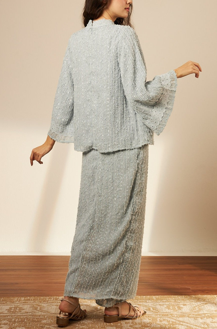Samara Blue Button-Up Lace Kurung Set