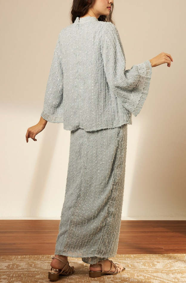 Samara Blue Button-Up Lace Kurung Set