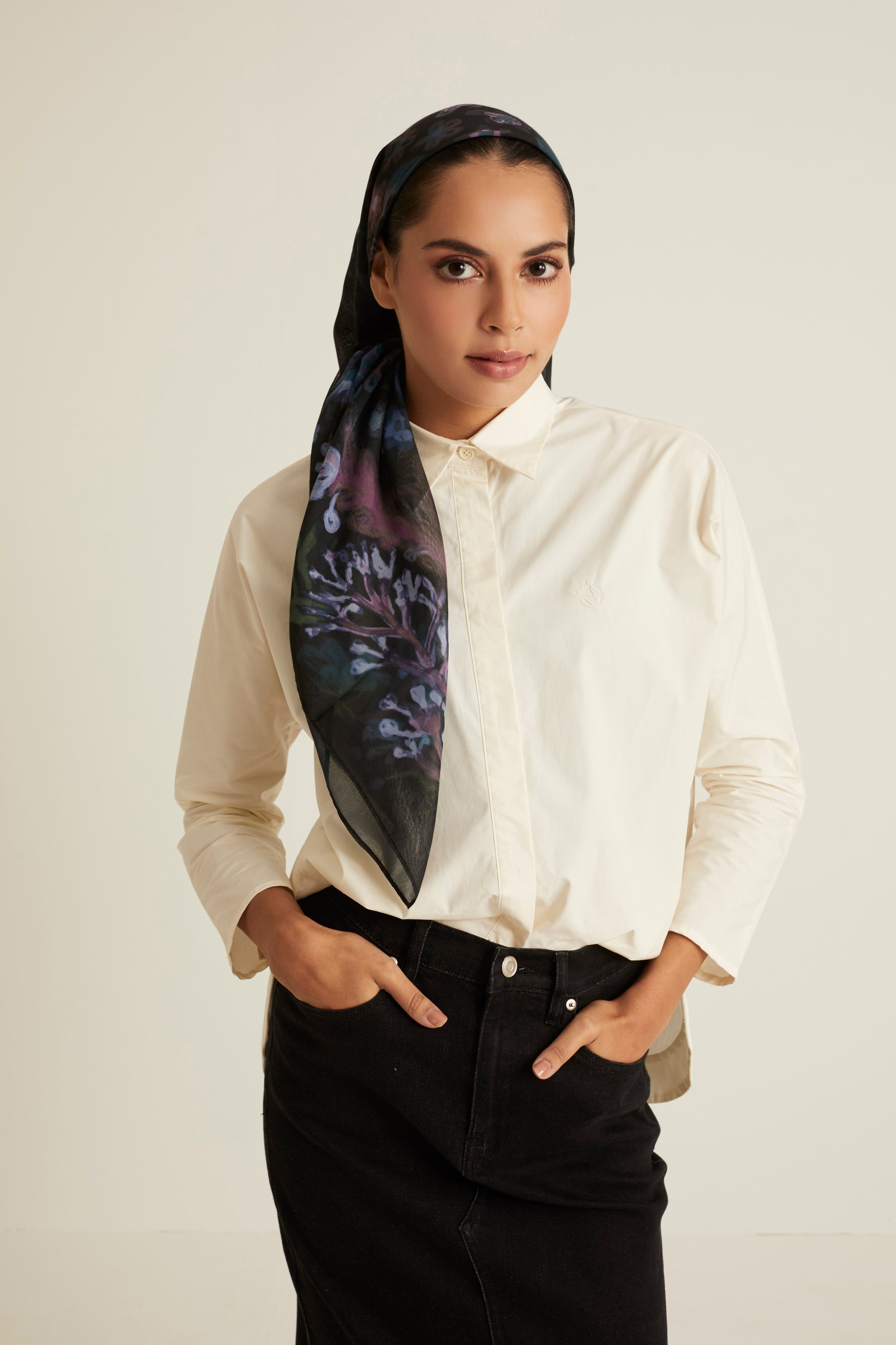 Esme Black Printed Head Scarf