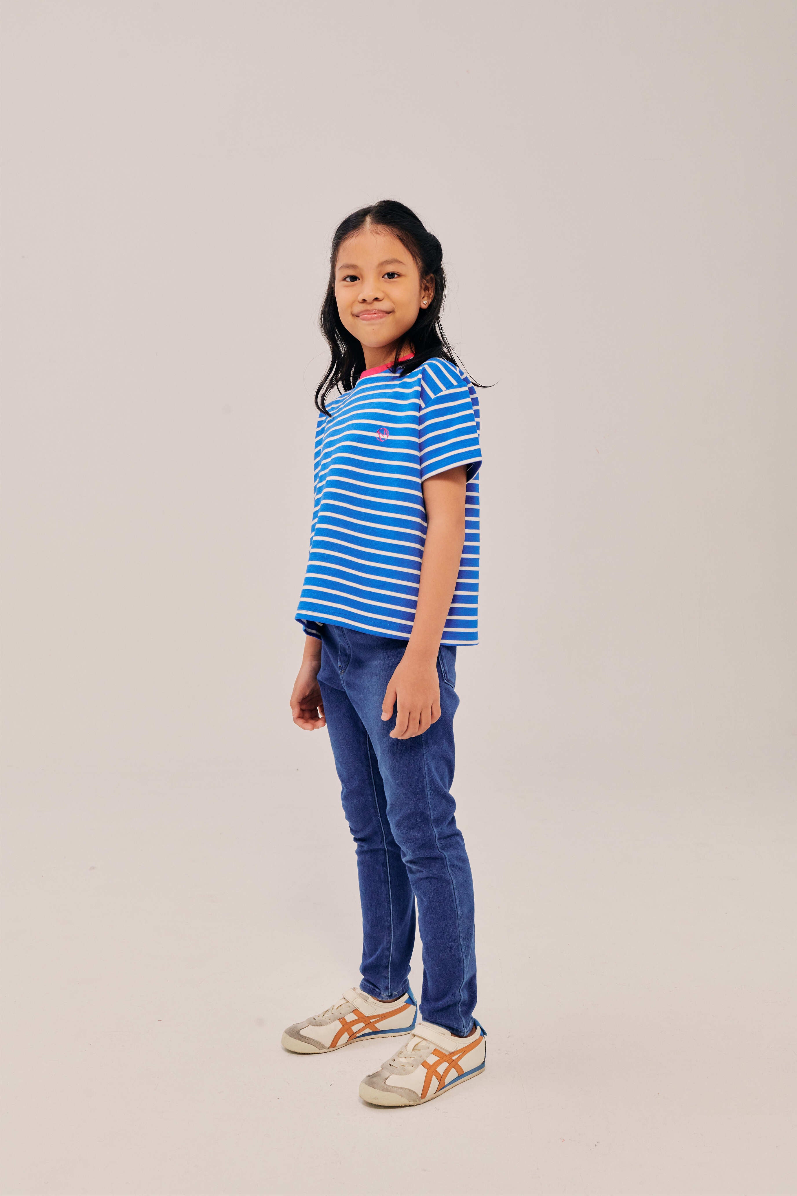 Mini Classic Embroidered Azure Blue Striped Shirt